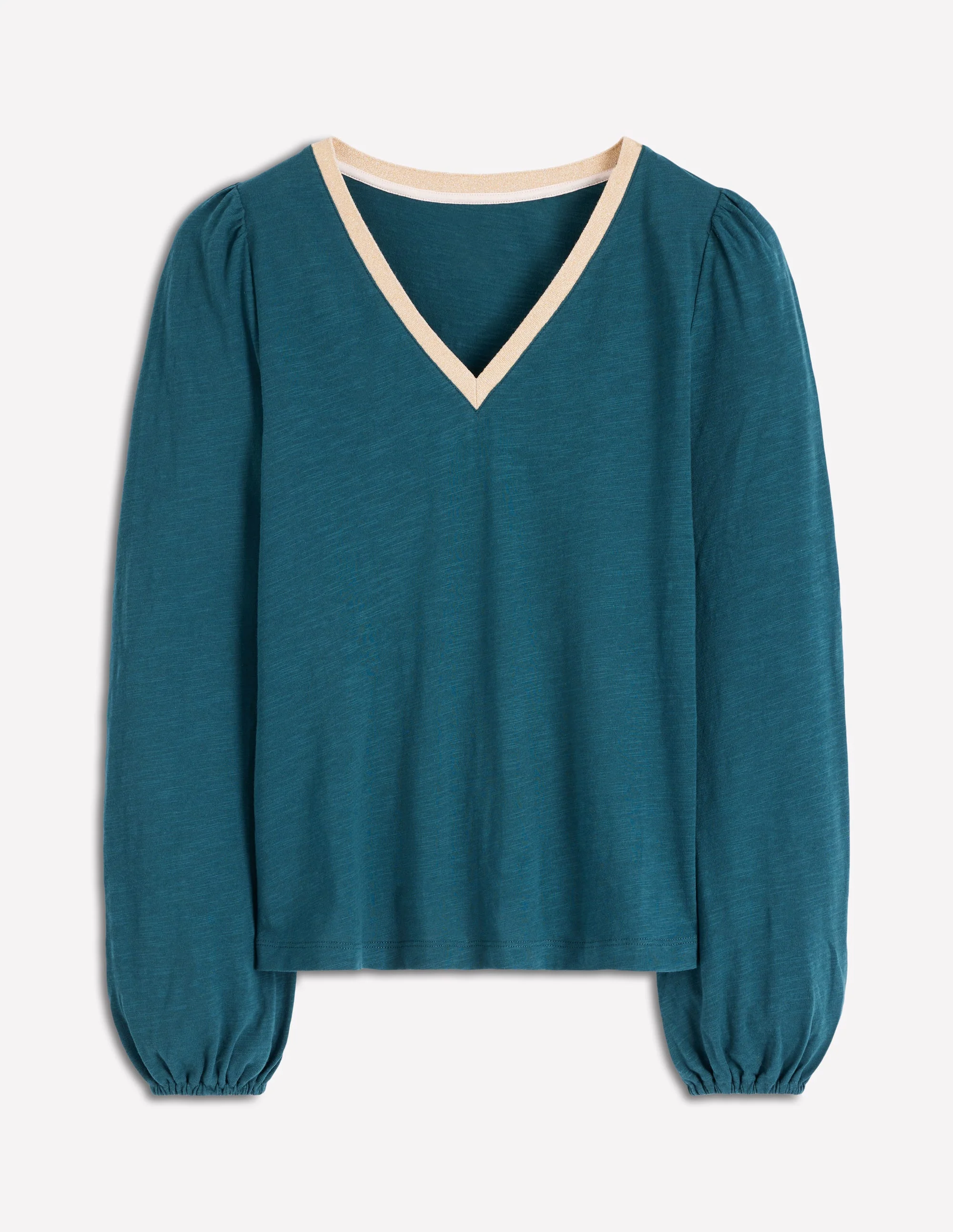 Metallic Trim V-neck Top-Midnight Teal - Image 5
