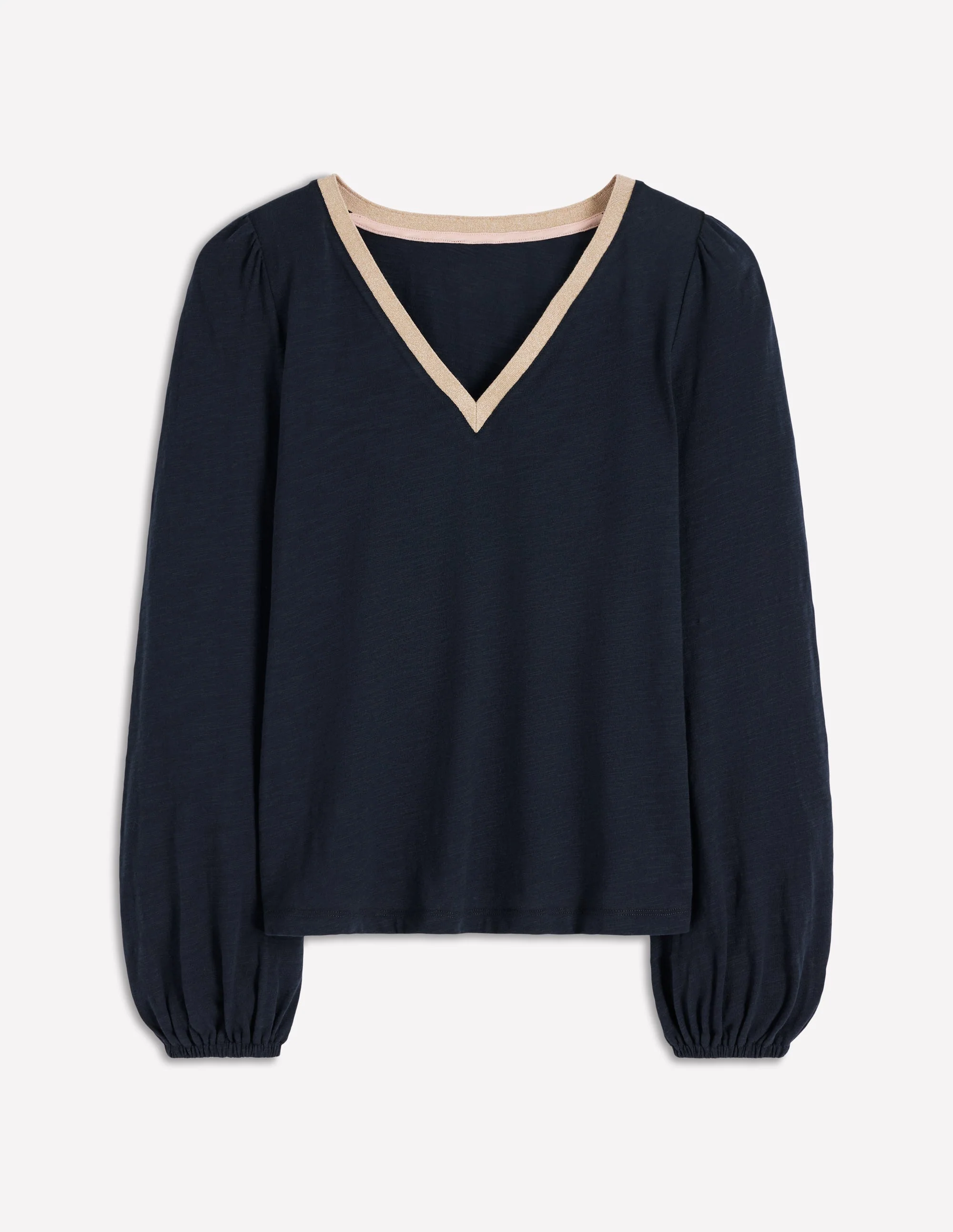 Metallic Trim V-neck Top-Navy - Image 5