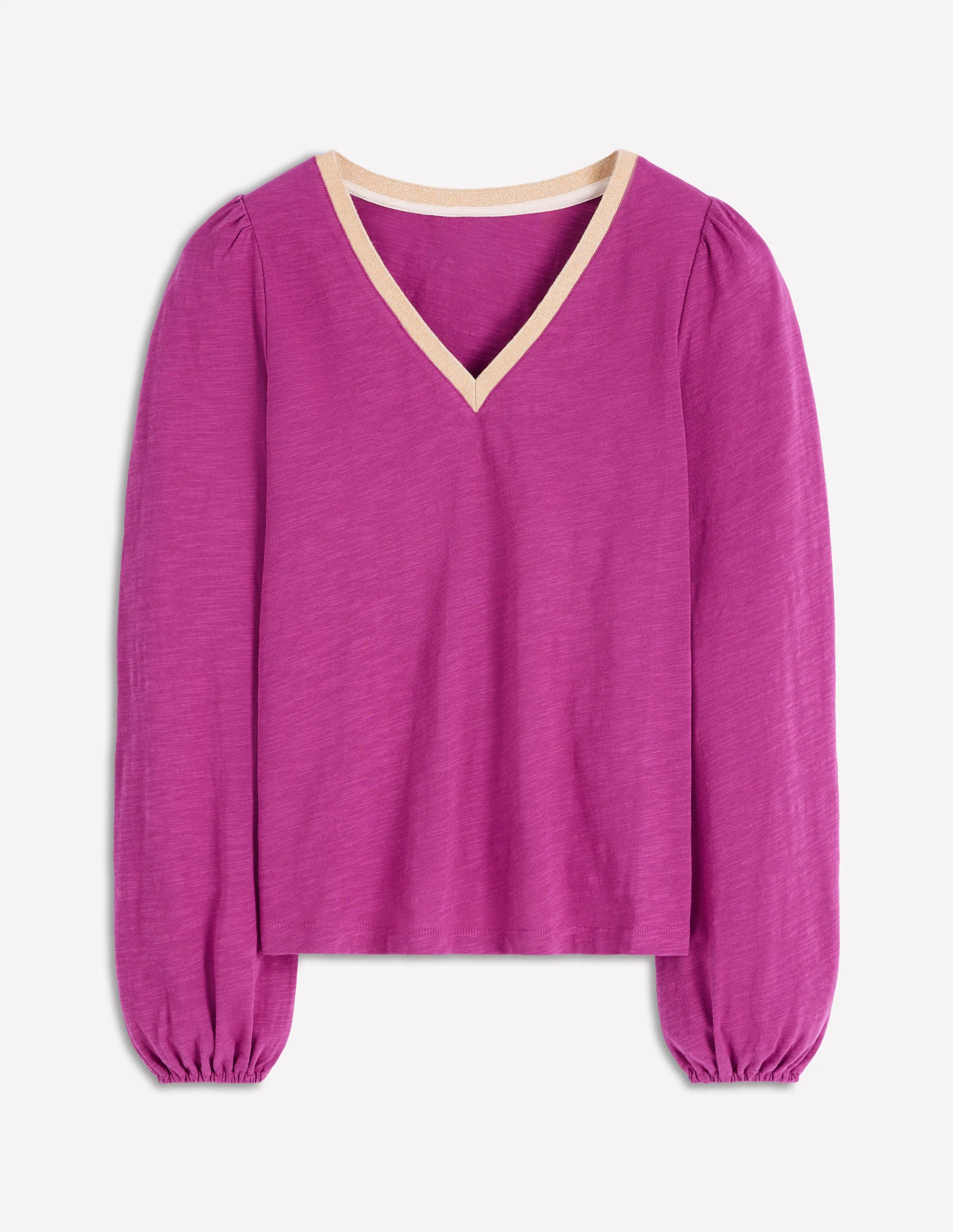 Metallic Trim V-neck Top-Rich Magenta - Image 5