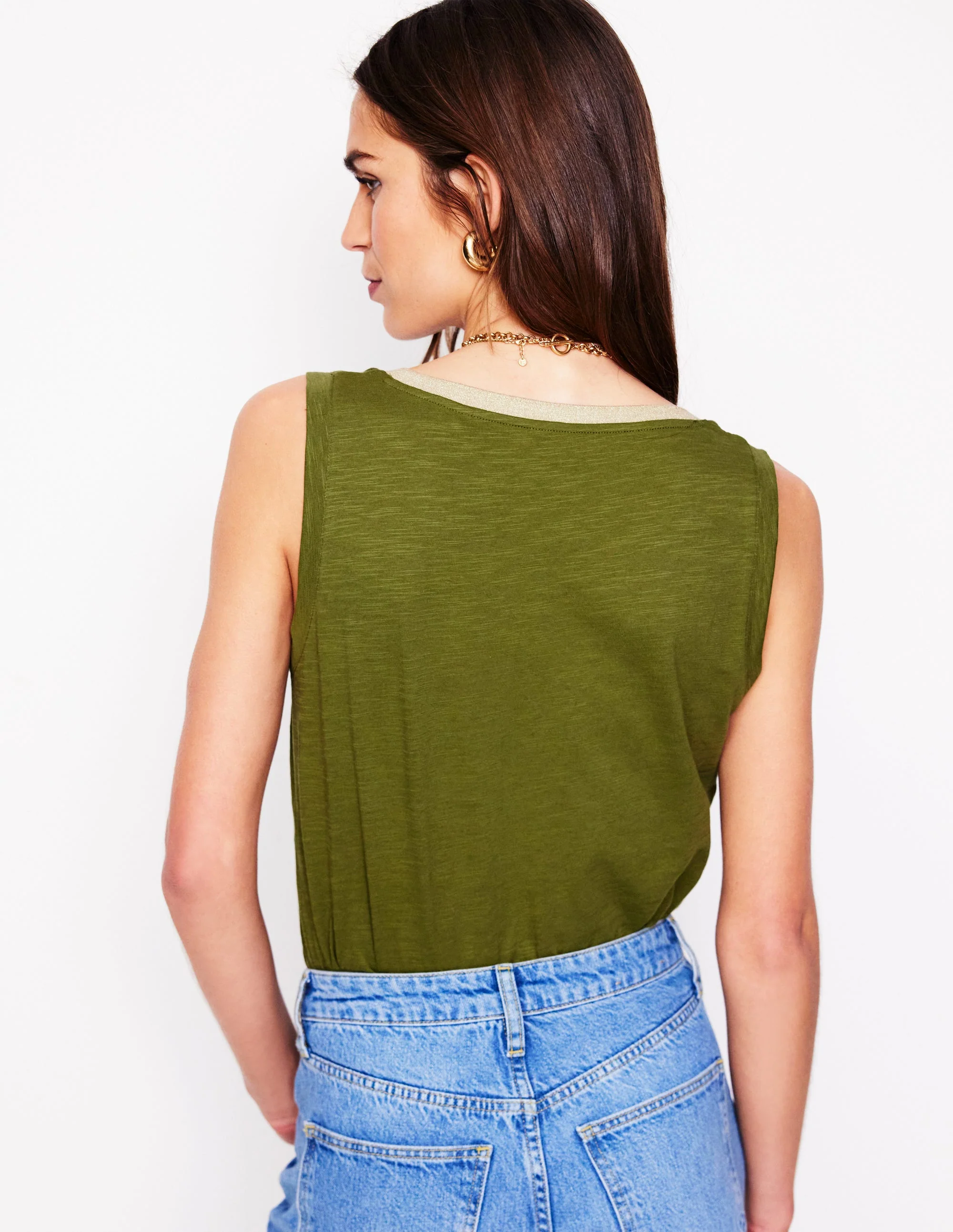 Metallic Trim V Neck Vest-Mayfly - Image 5