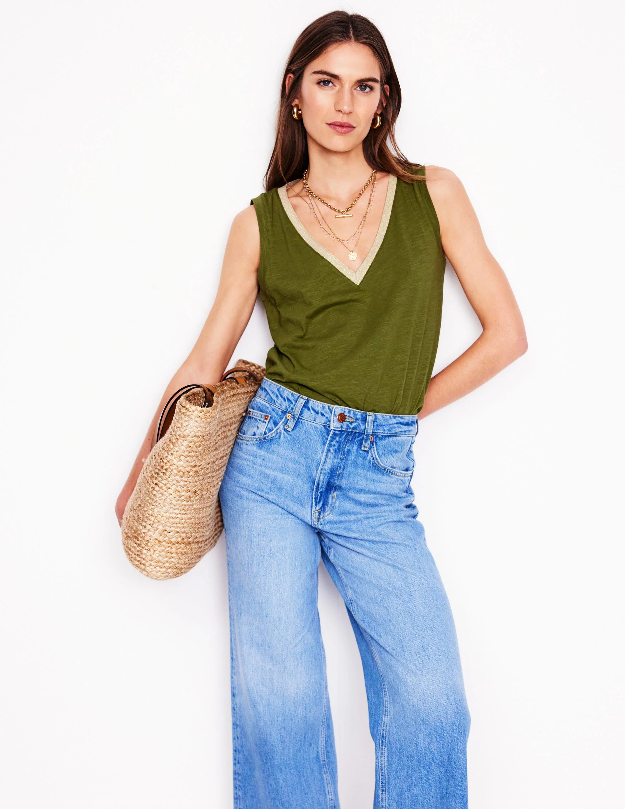 Metallic Trim V Neck Vest-Mayfly - Image 6