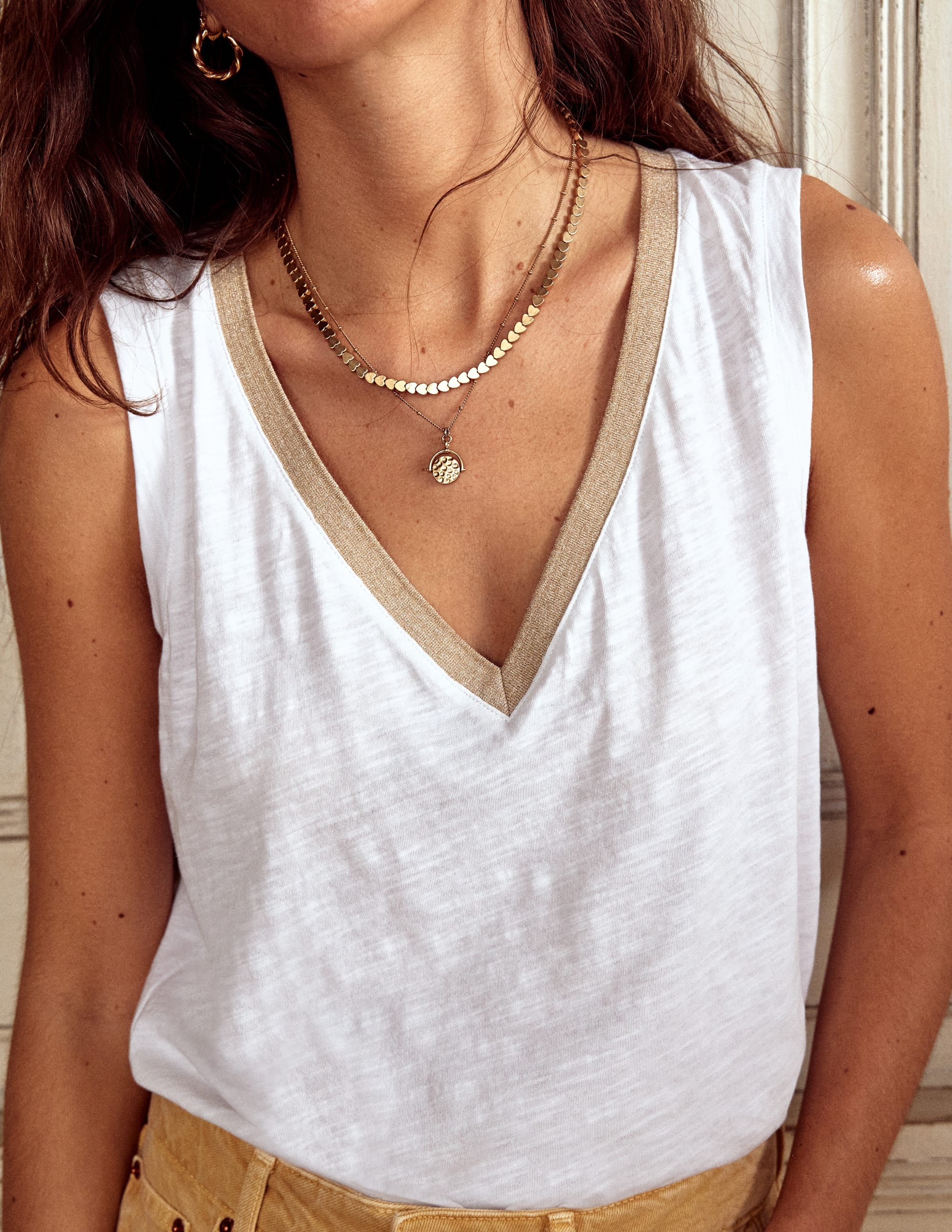 Metallic Trim V Neck Vest-White - Image 6