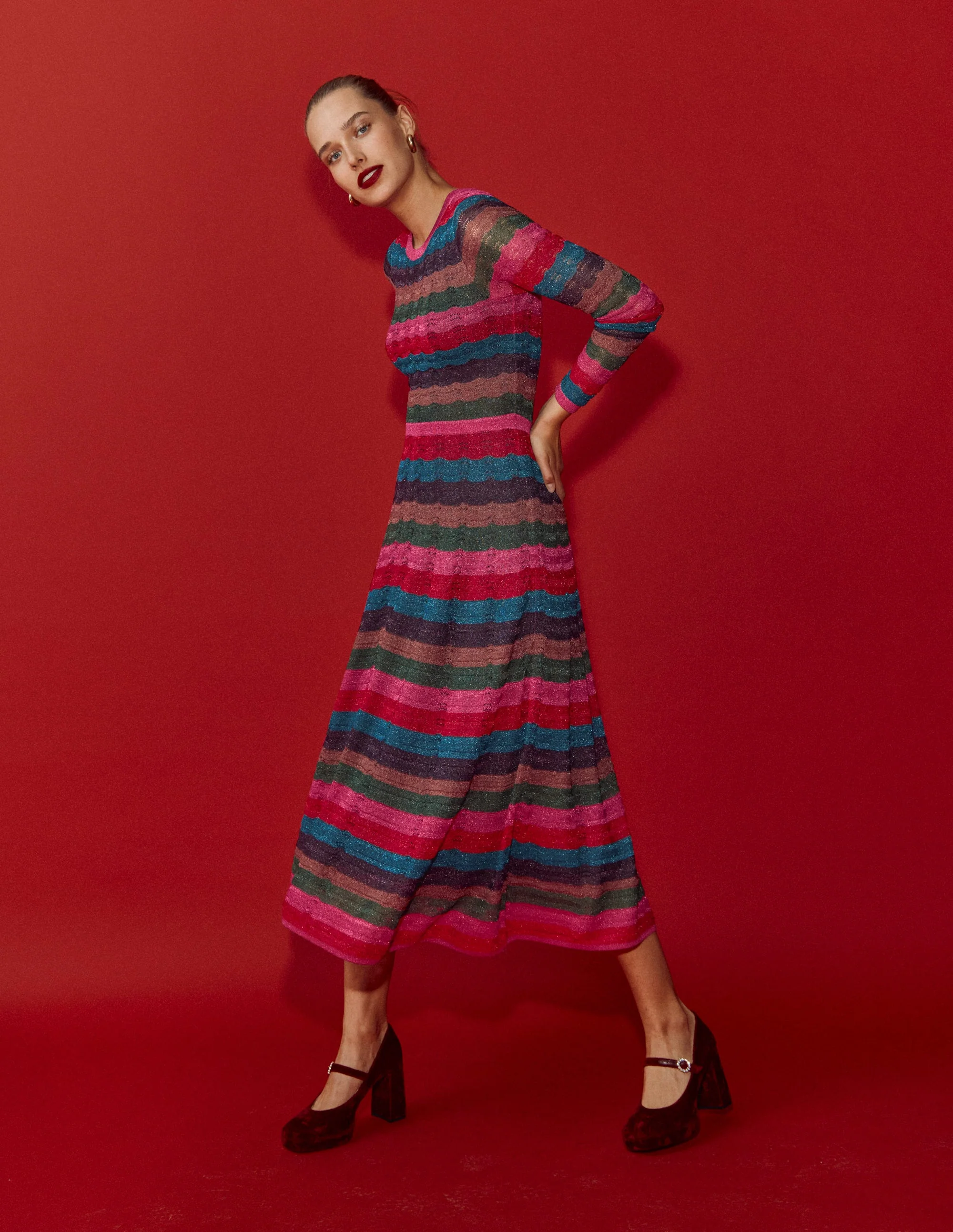 Metallic Wave Dress-Multi Stripe