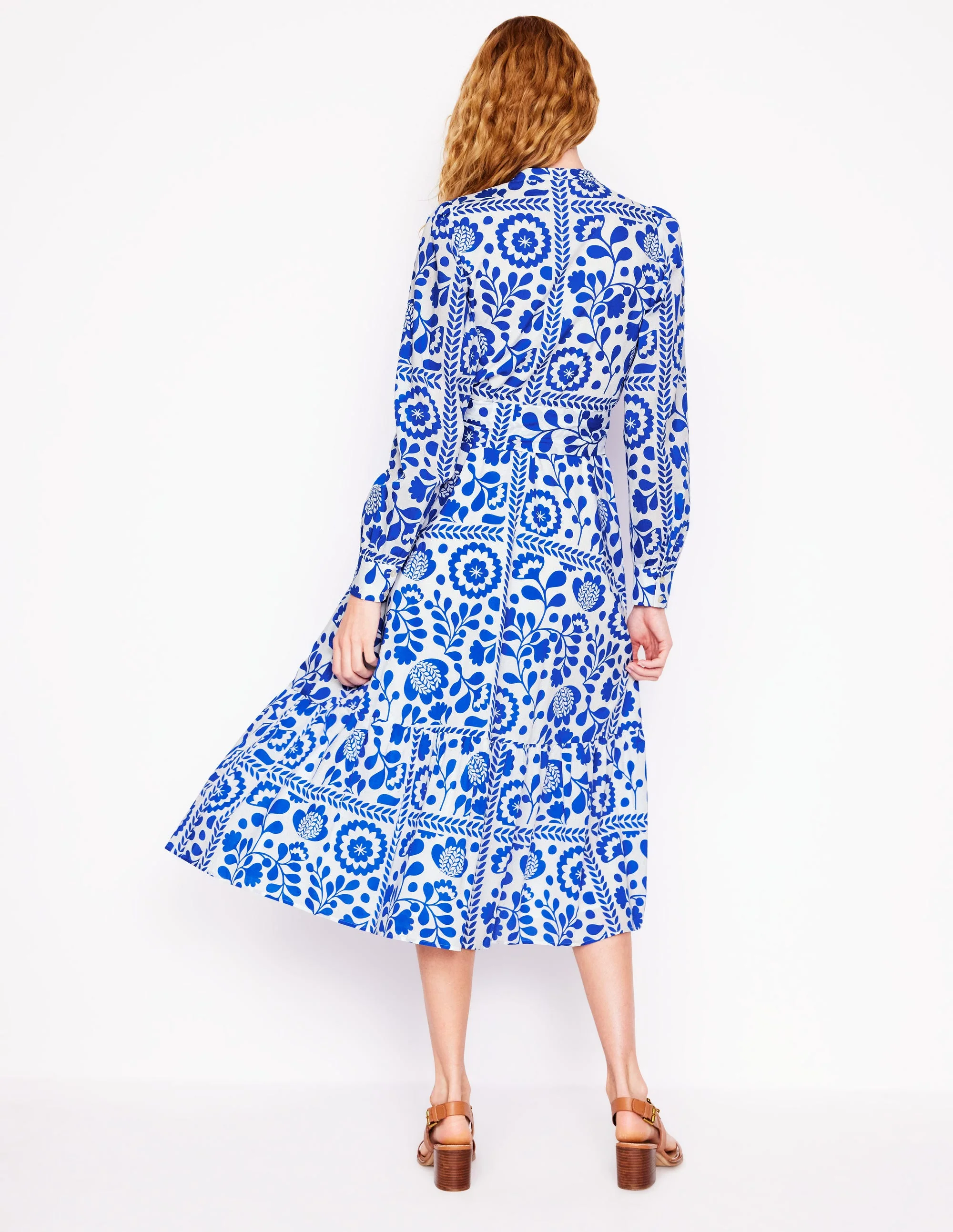 Mia Tiered Shirt Dress-Gallery Blue, Vine Tile - Image 3