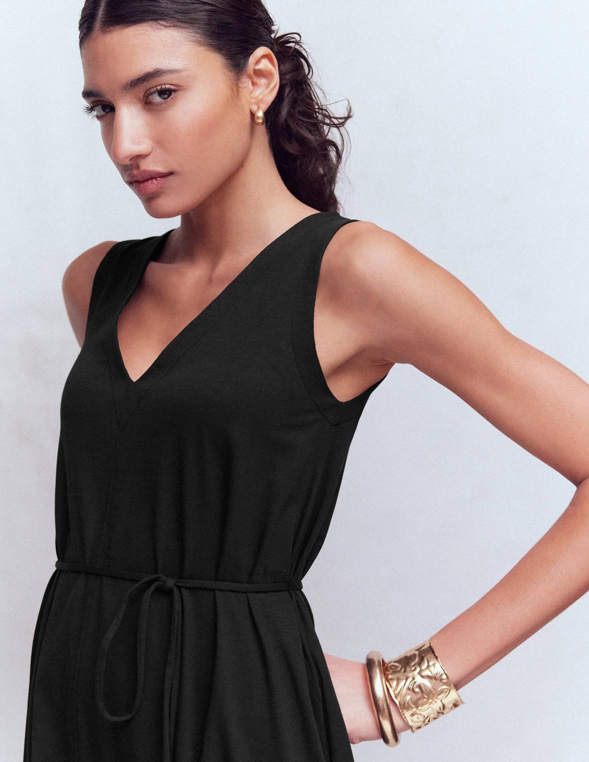 Mia V-neck Jersey Midi Dress-Black - Image 2