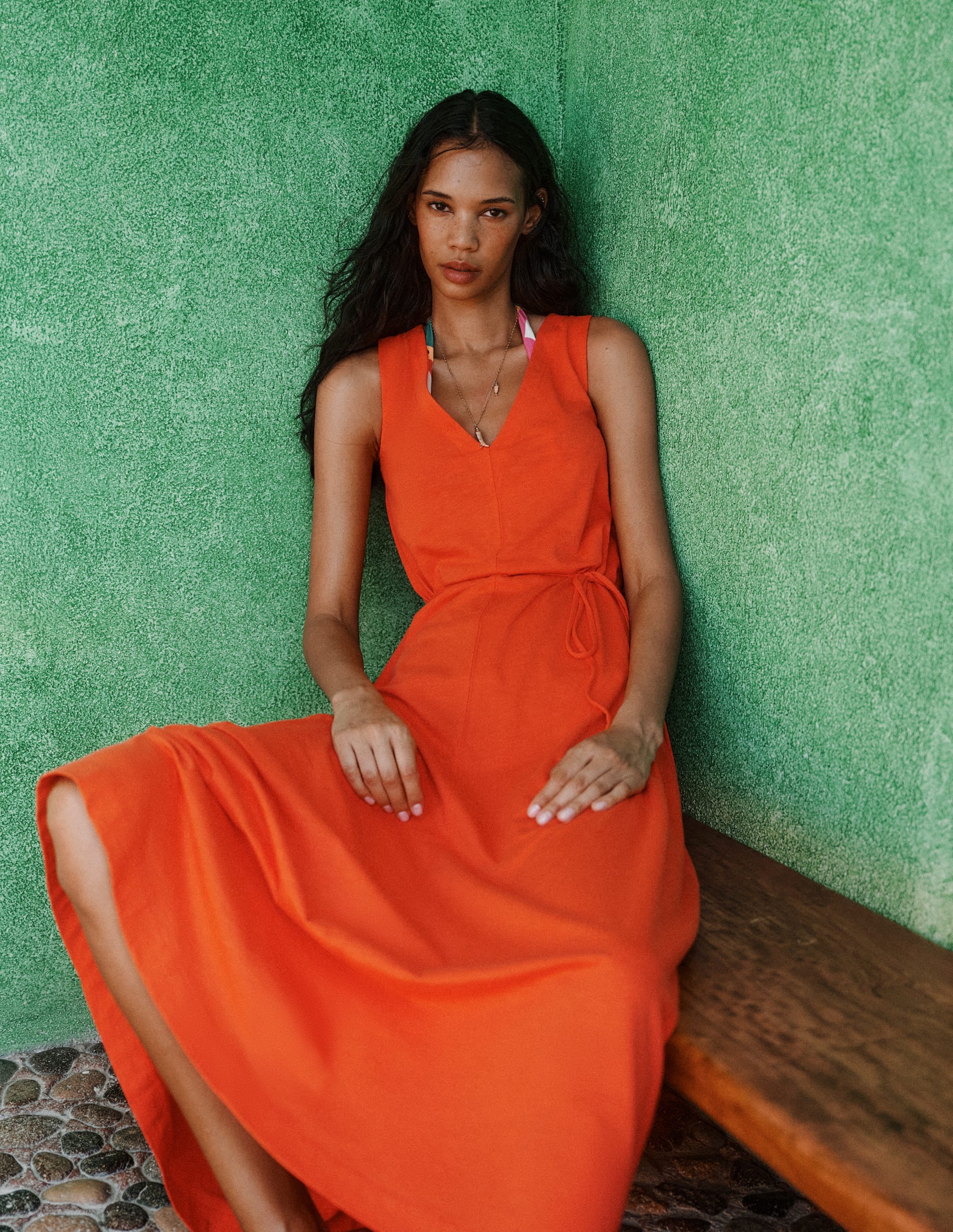Mia V-neck Jersey Midi Dress-Firecracker Red - Image 5
