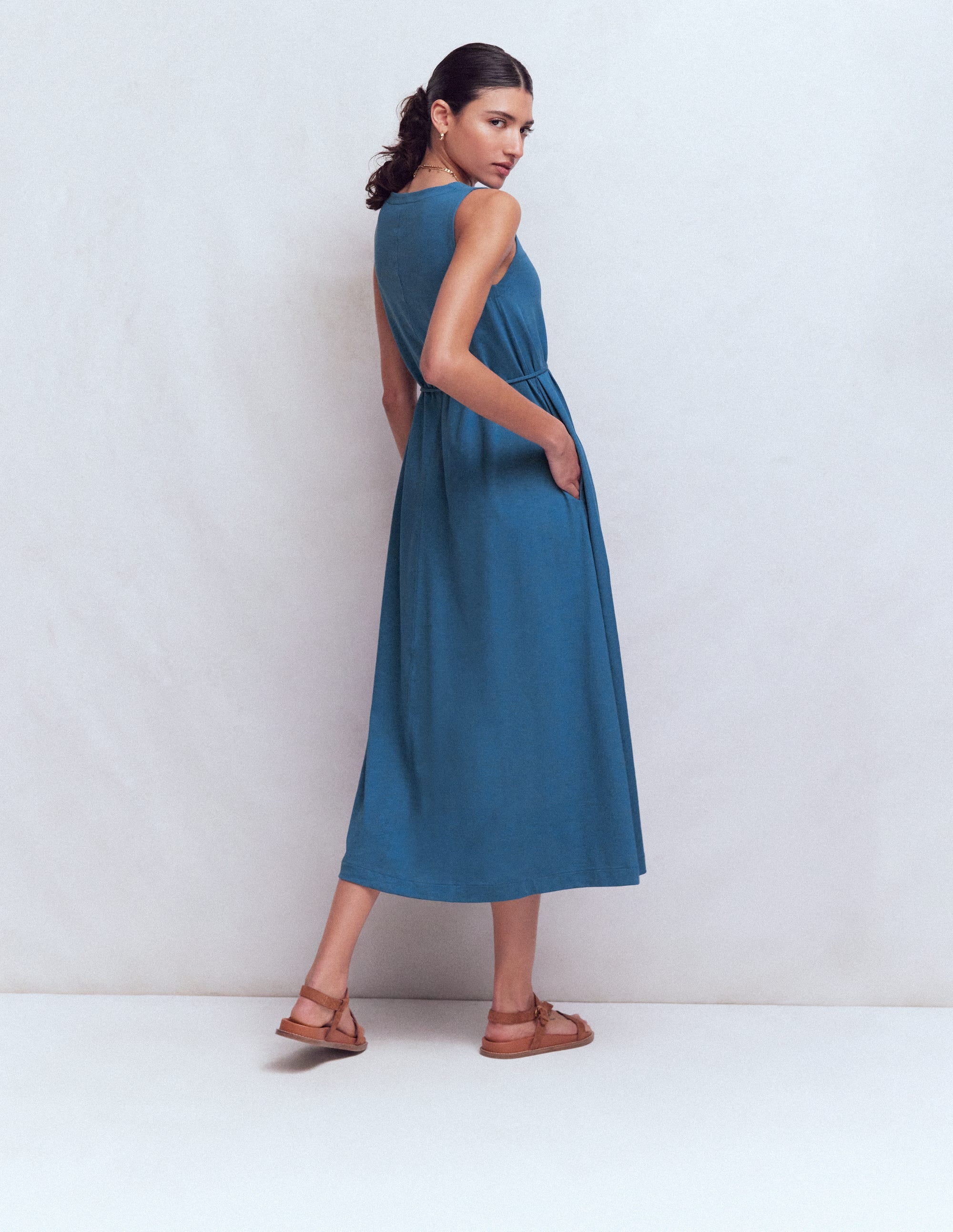 Mia V-neck Jersey Midi Dress-Tourmaline Blue - Image 3