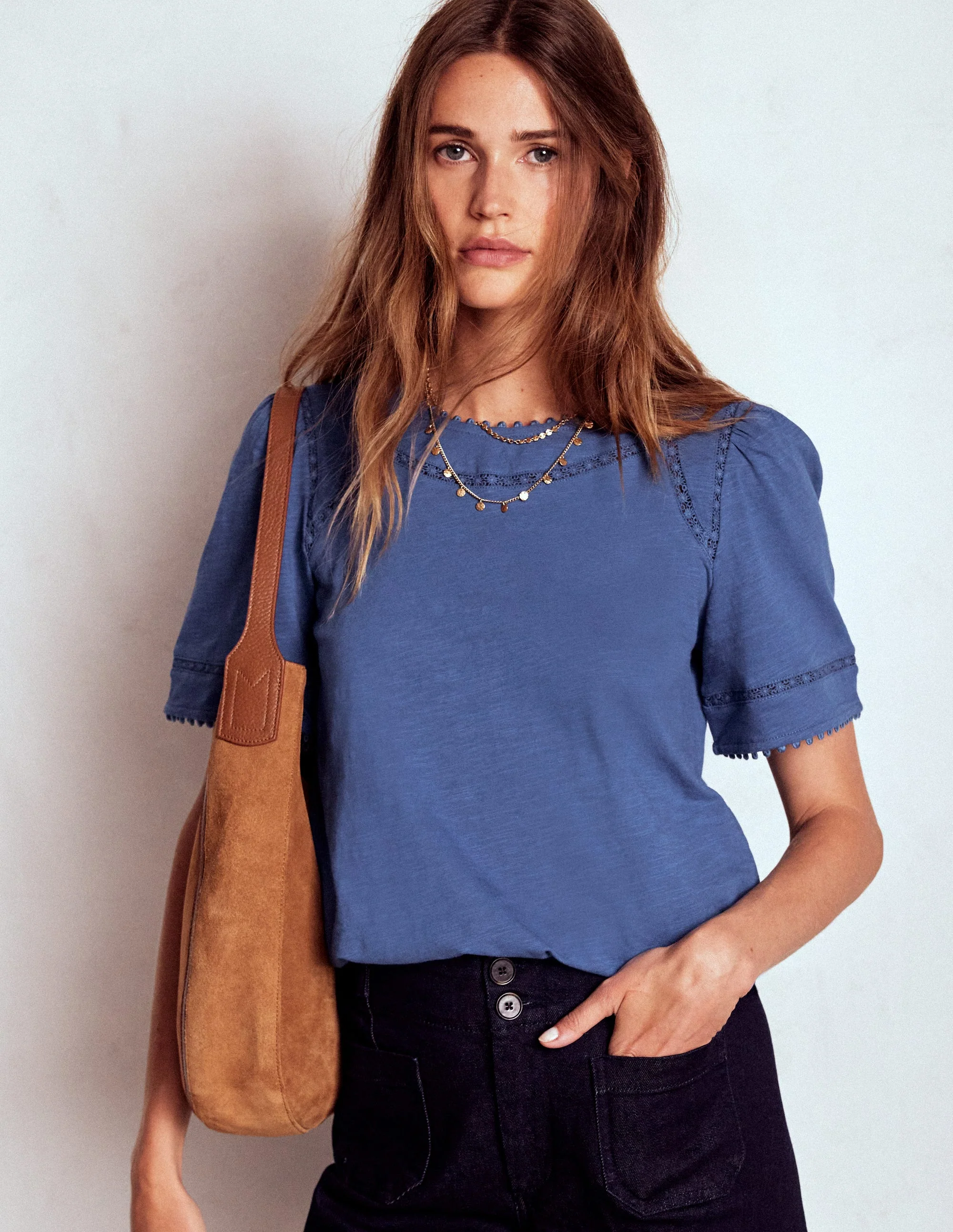 Mila Lace Trim Top-Denim Blue - Image 4