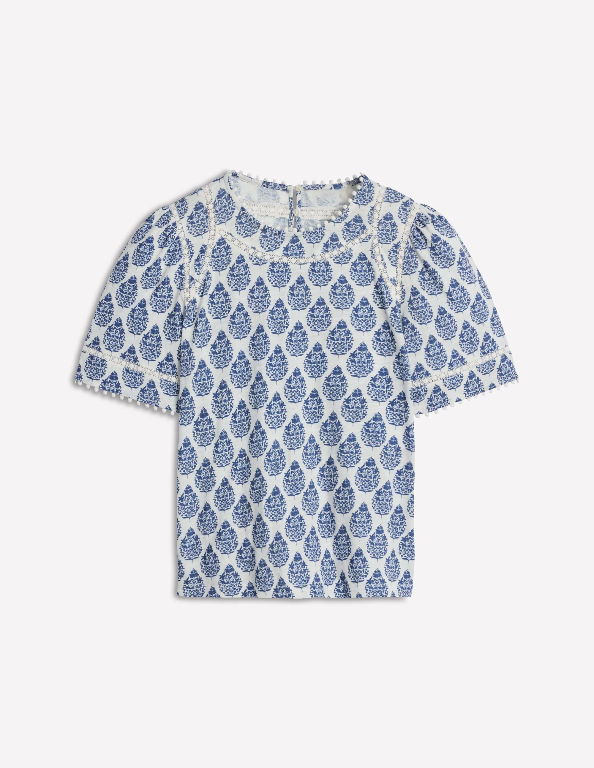 Mila Lace Trim Top-Denim Blue, Wildflower Bouquet - Image 6