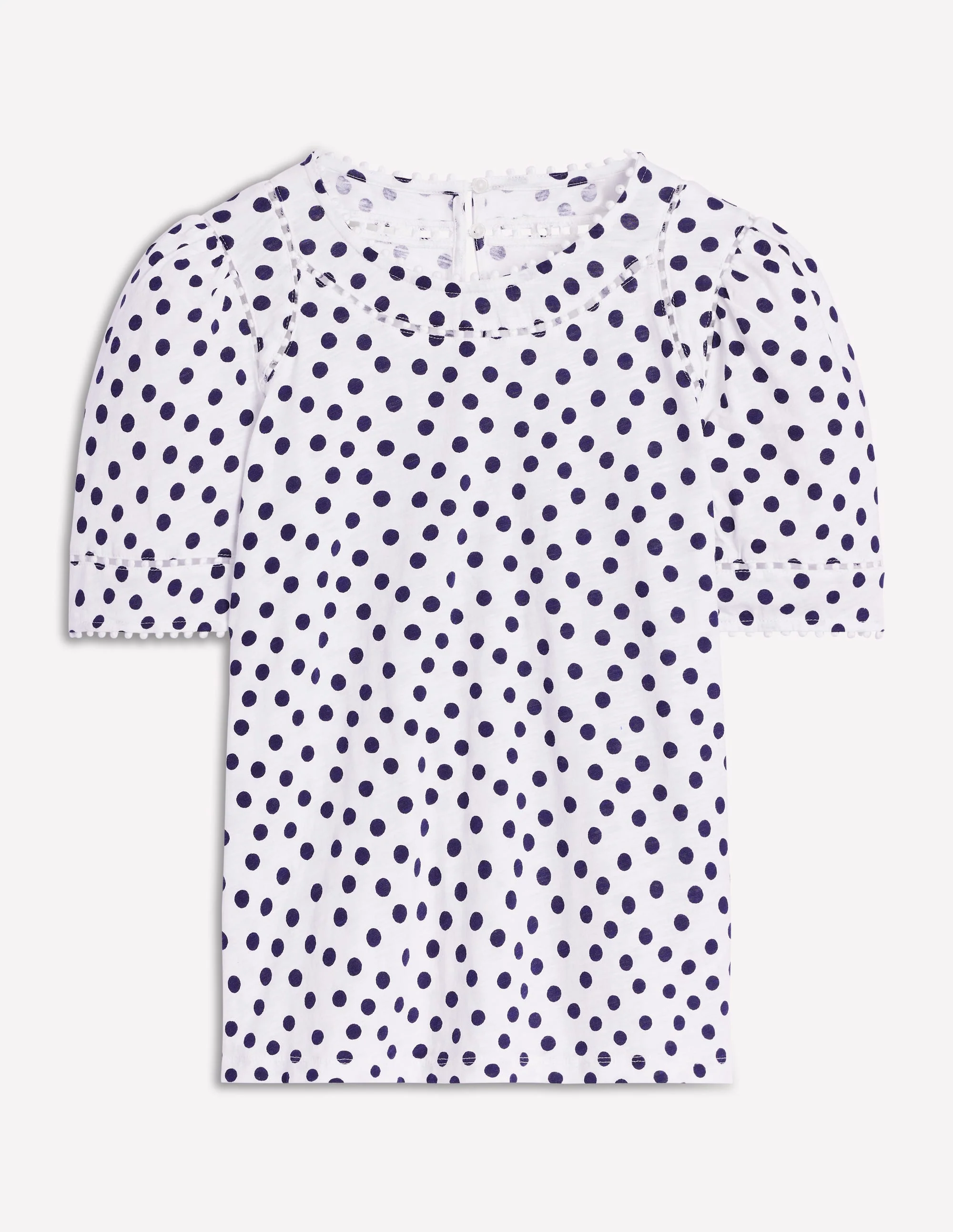 Mila Trim Detail Top-Ivory, French Navy Dot - Image 5