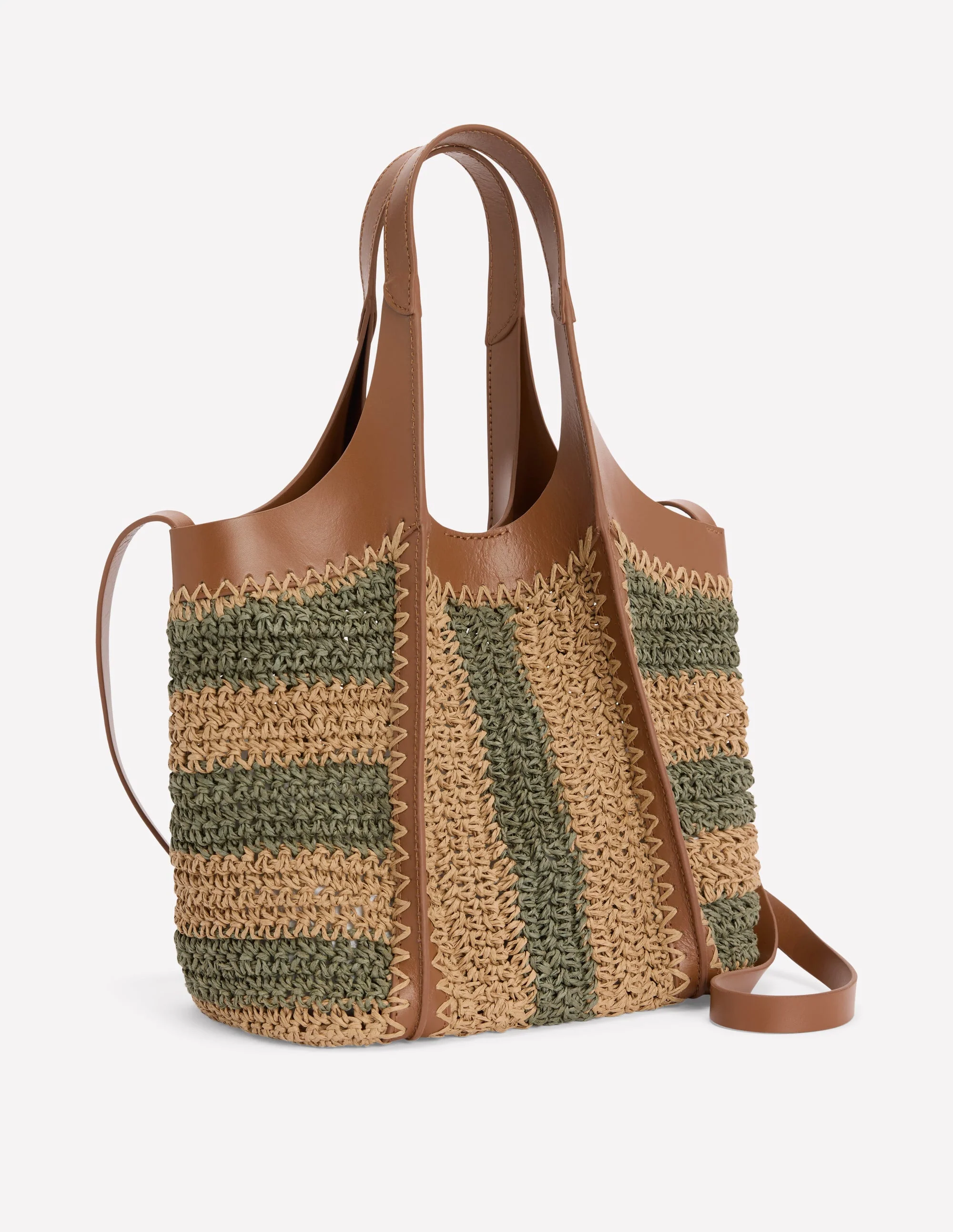 Mini Straw Tote-Khaki/Natural Stripe - Image 2