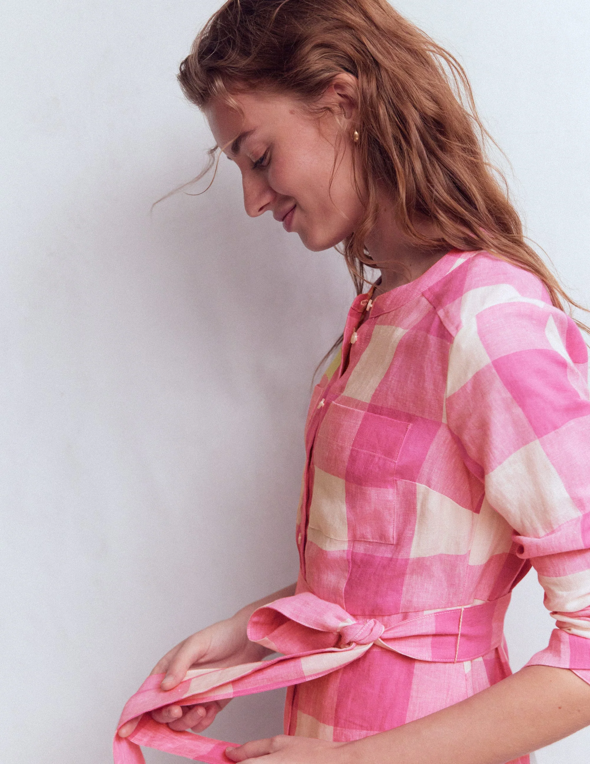 Mollie Linen Shirt Dress-Pink Punch Gingham - Image 5