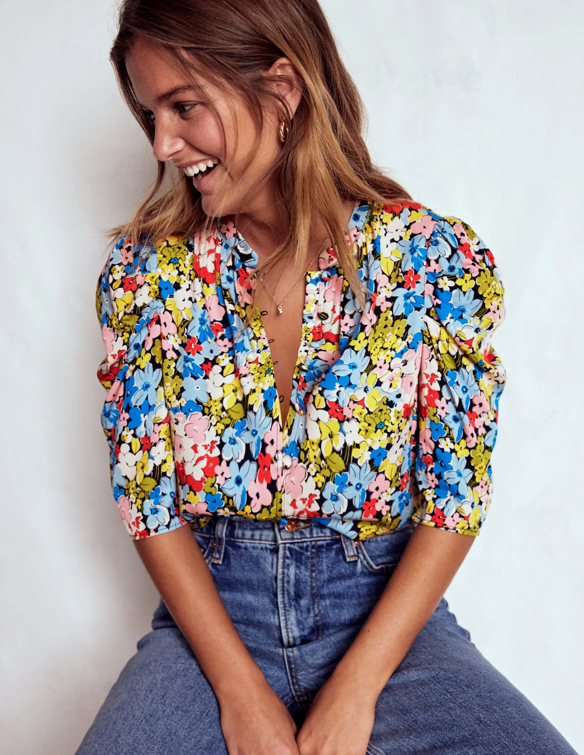 Mutton Sleeve Smart Top-Multi, Flowerbed Cluster - Image 4