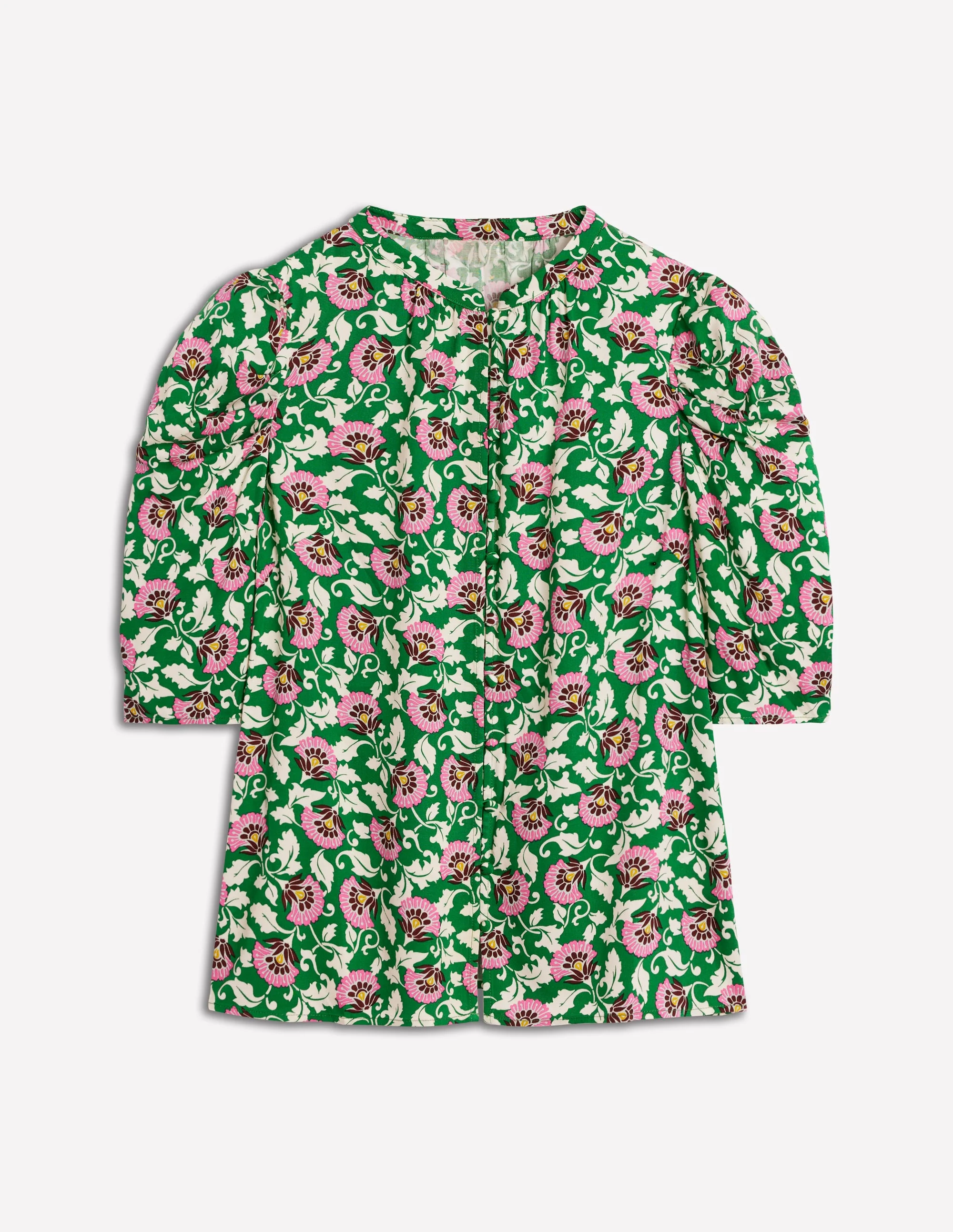 Mutton Sleeve Smart Top-Rich Emerald, Ornate Vine - Image 5