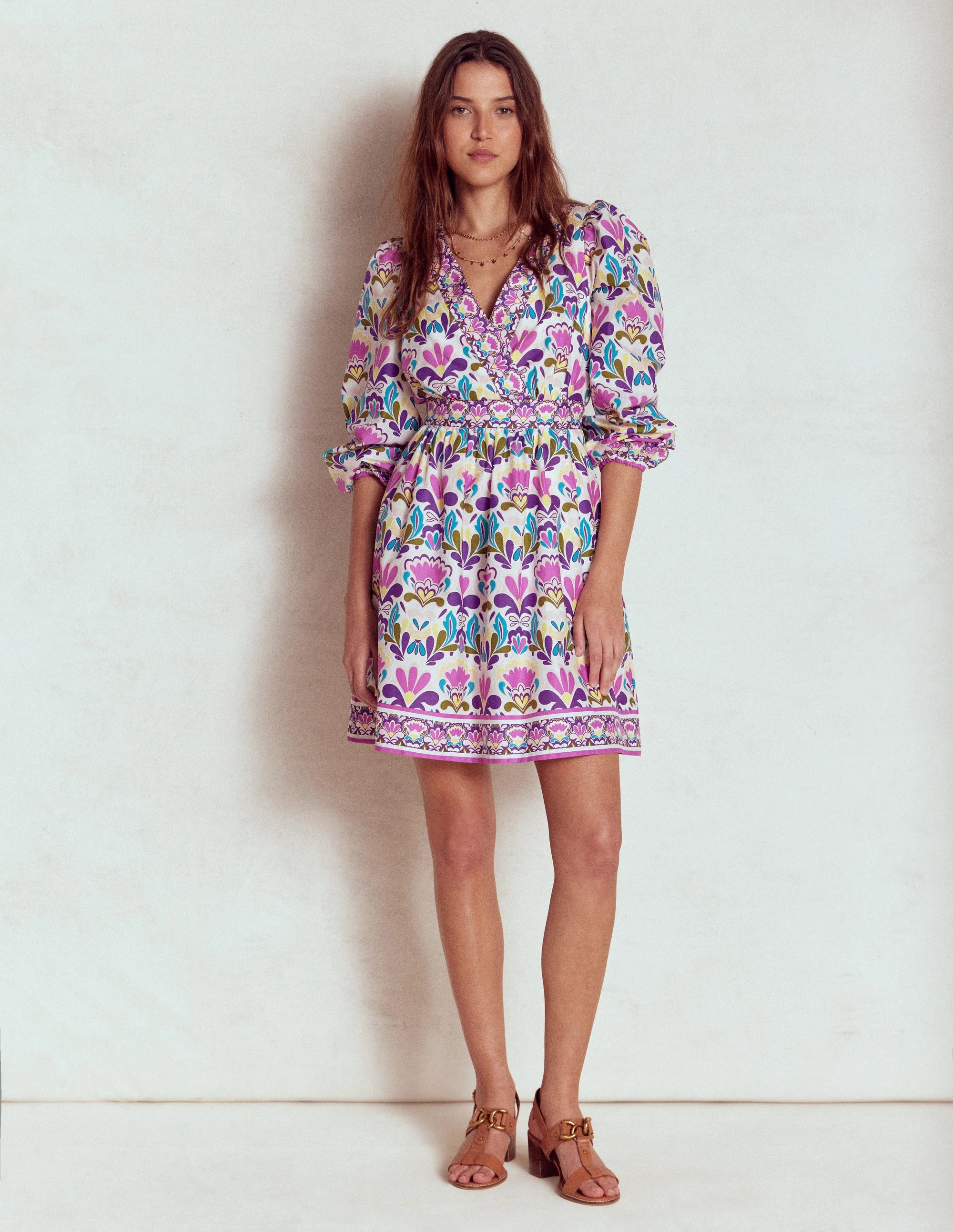 Mya Cotton Short Dress-Royal Purple, Freesia Stamp