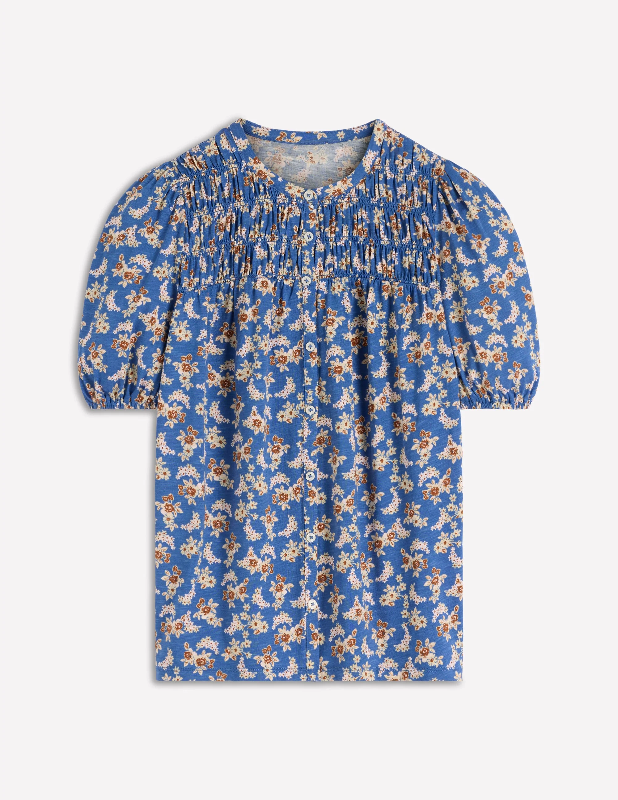 Mya Short Sleeve Smocked Shirt-True Navy, Dainty Blooms - Image 6