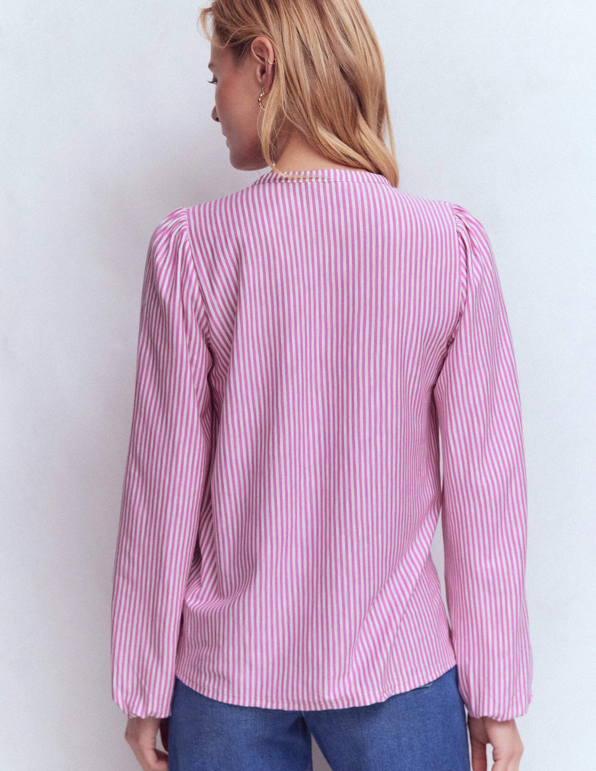Mya Smocked Jersey Shirt-Clover Purple and Ivory Stripe - Image 3