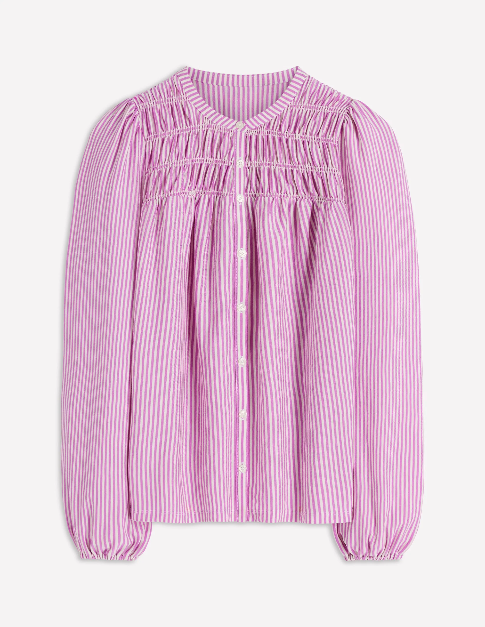 Mya Smocked Jersey Shirt-Clover Purple and Ivory Stripe - Image 6