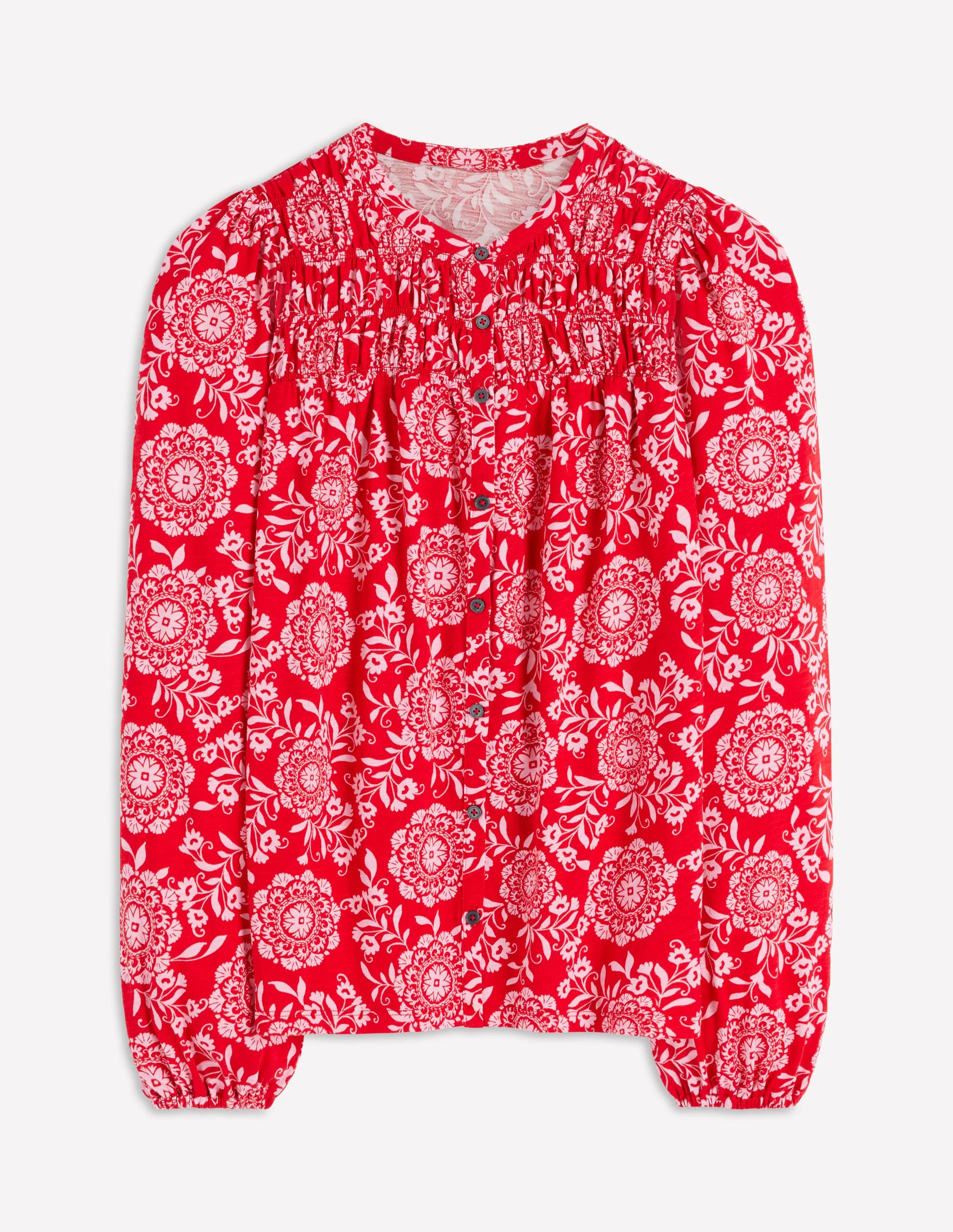 Mya Smocked Jersey Shirt-Salsa, Decorative Blossom - Image 5