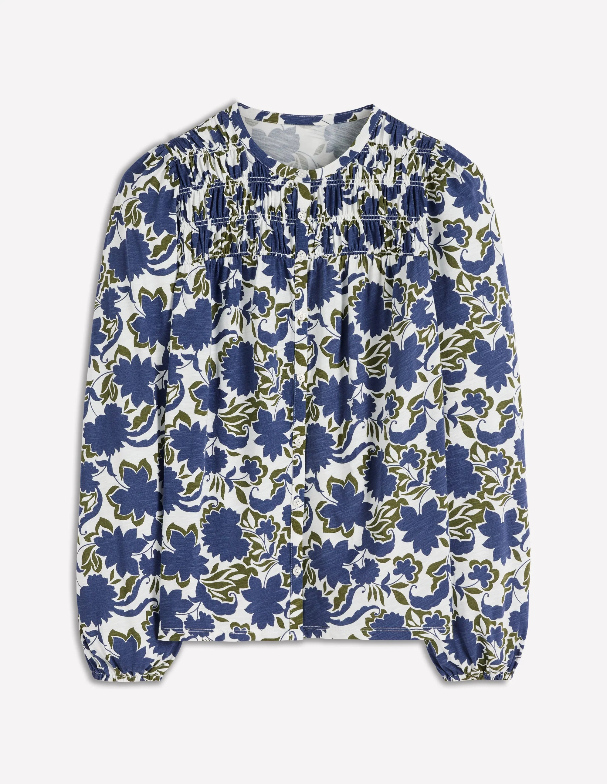 Mya Smocked Jersey Shirt-True Navy, Shadow Blossom - Image 5