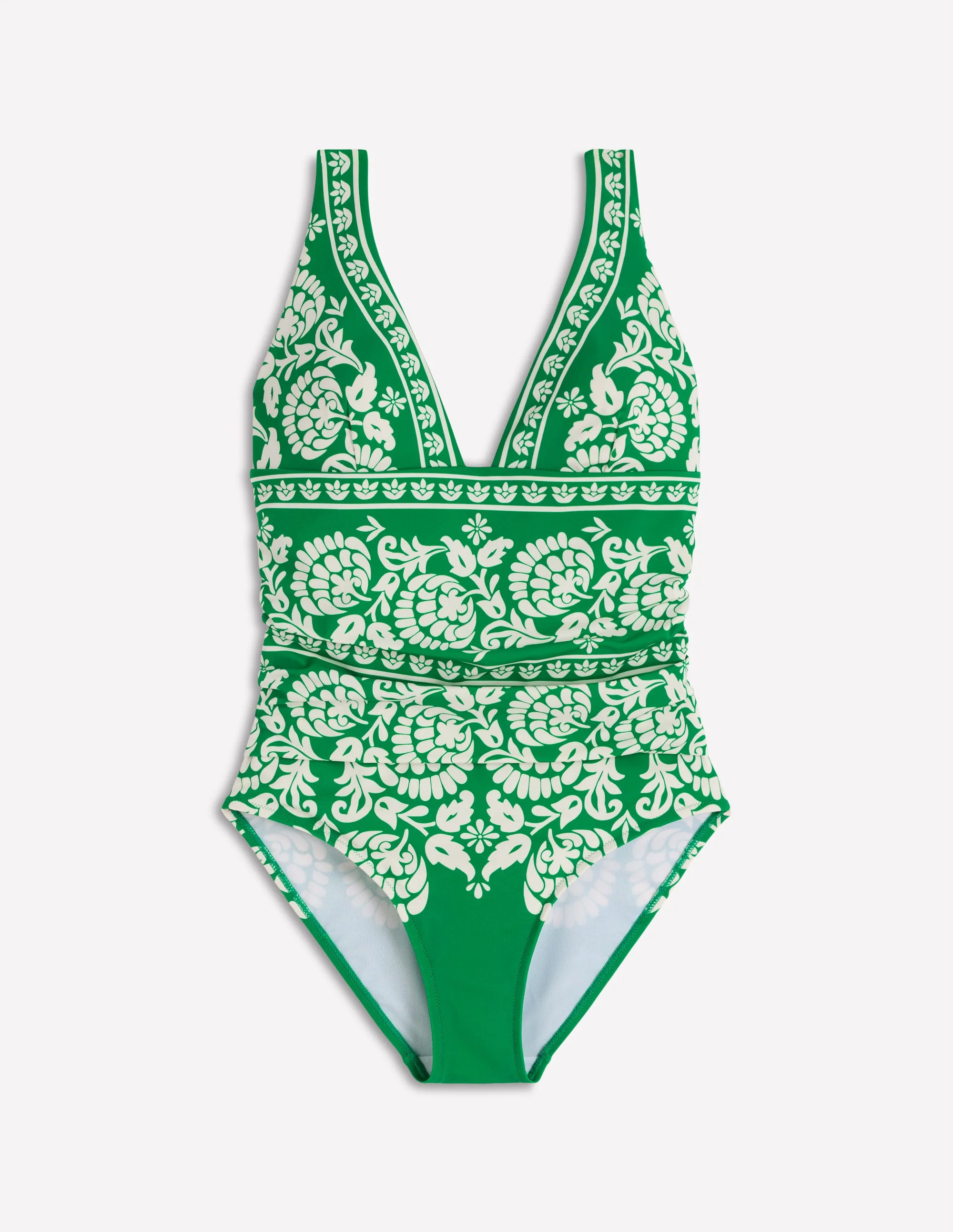 Mykonos Deep V Swimsuit-Green, Ornate Floret - Image 5