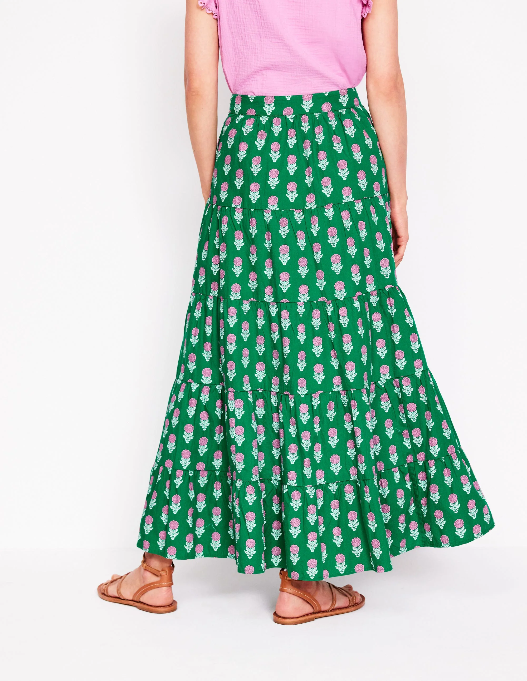 Nadia Poplin Maxi Skirt-Green Stamp, Dahlia Sprig - Image 3