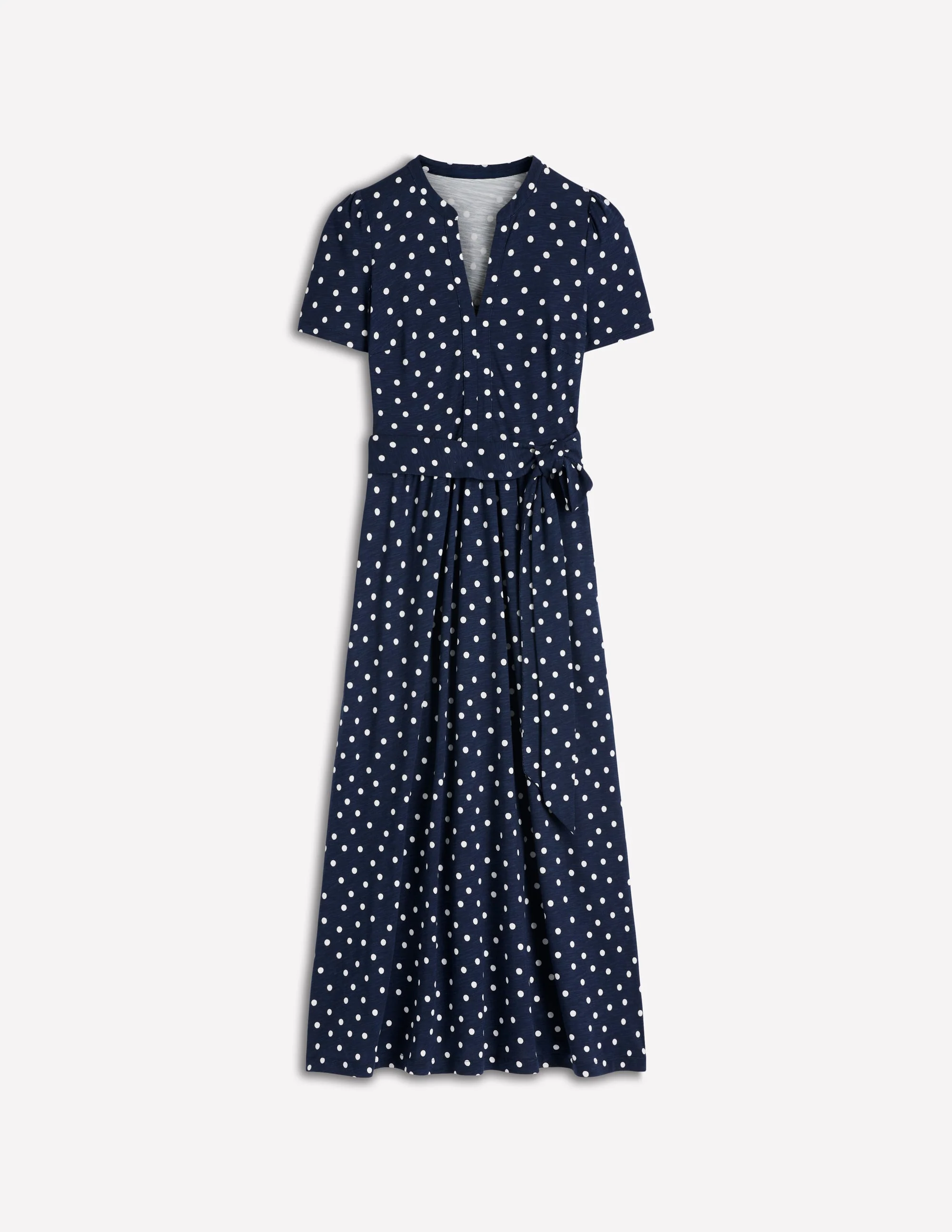 Naomi Jersey Midi Dress-Navy and Ivory, Painted Dot - Image 4