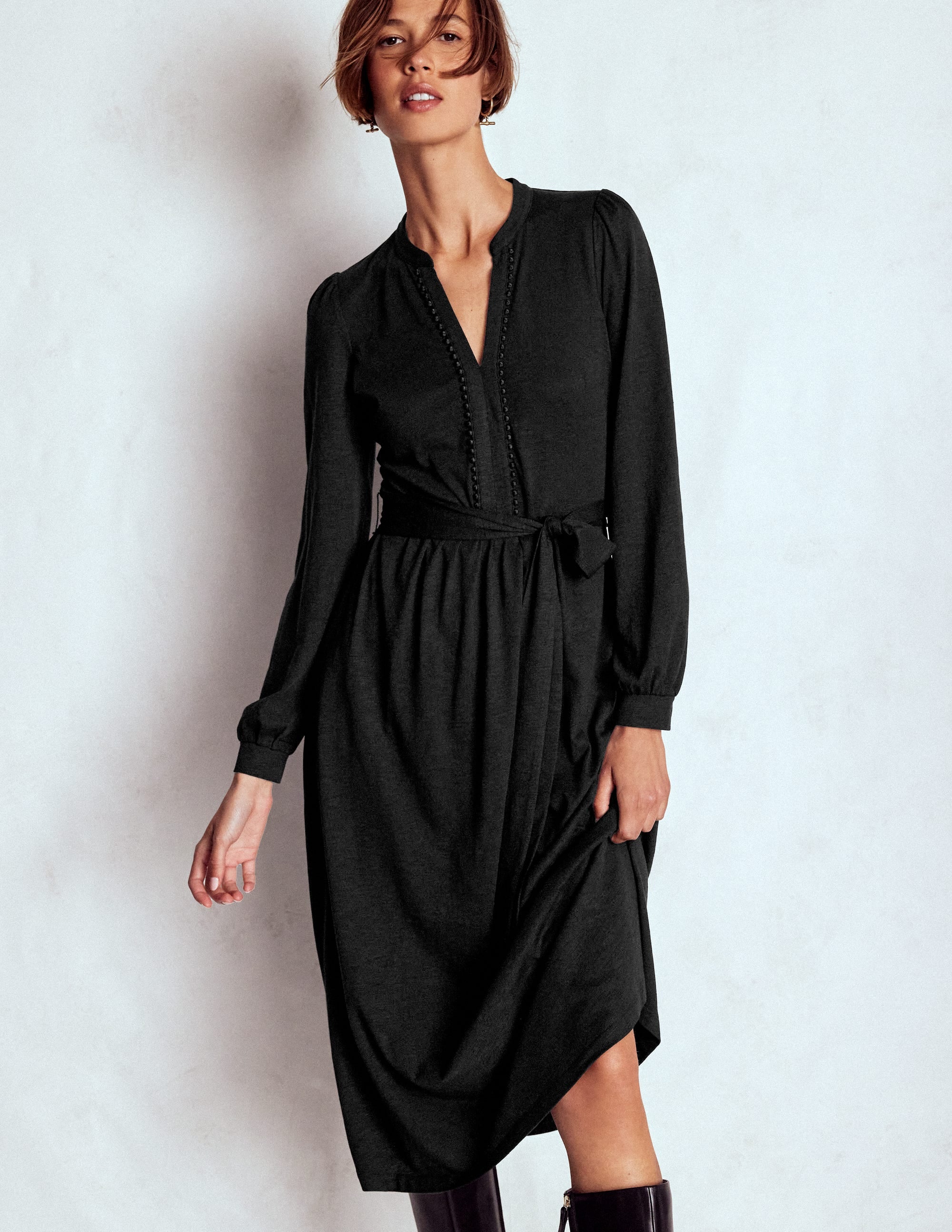Naomi Long Sleeve Jersey Dress-Black - Image 3