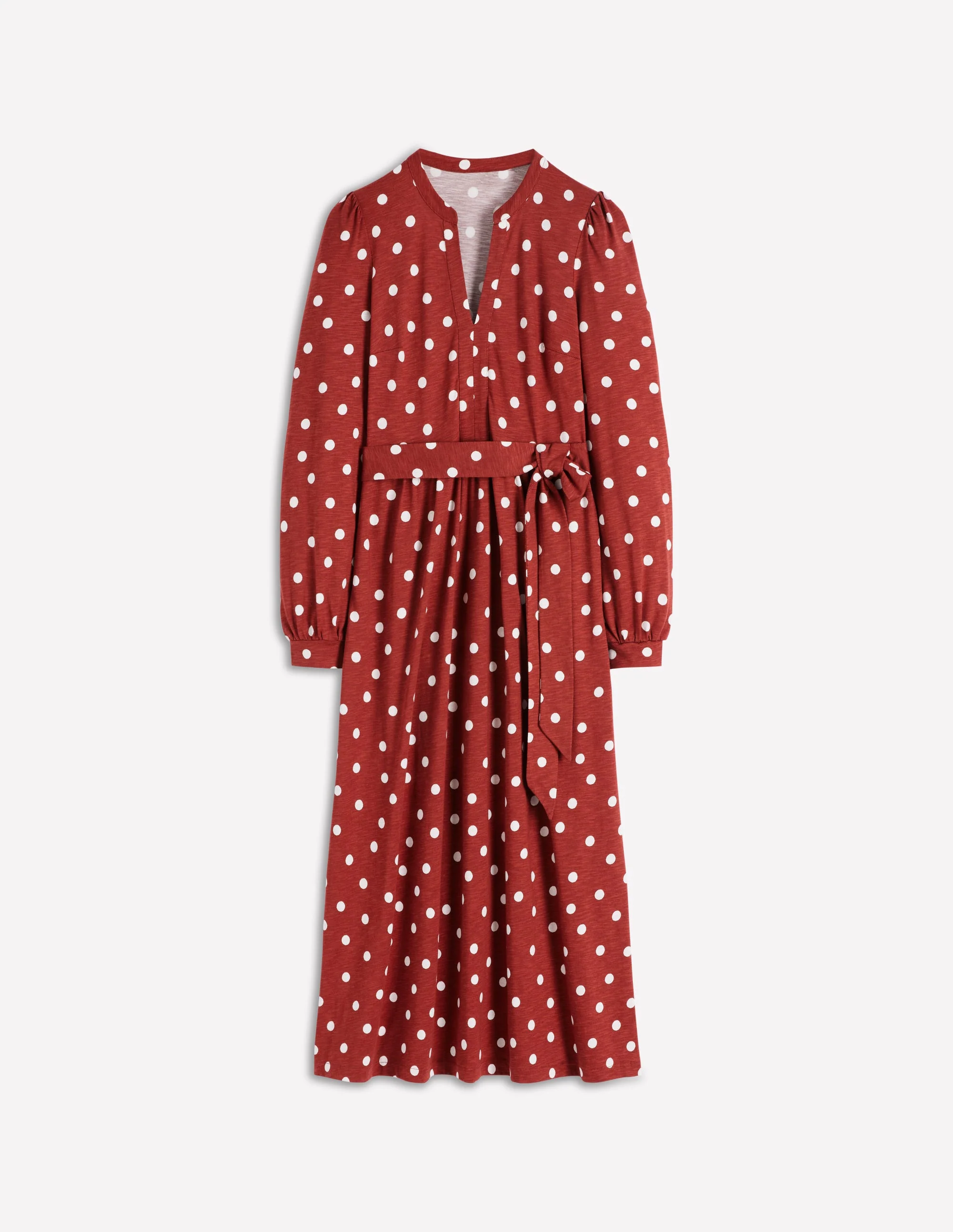Naomi Long Sleeve Jersey Dress-Burnt Orange, Painted Dot - Image 6