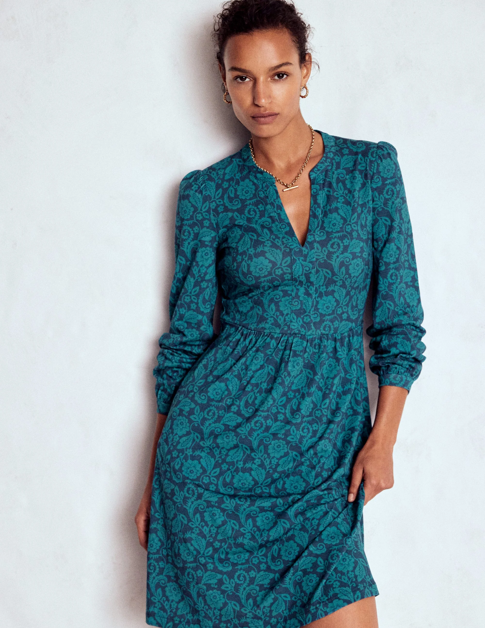 Naomi Relaxed Jersey Dress-Midnight Ocean, Ornate Flora - Image 4