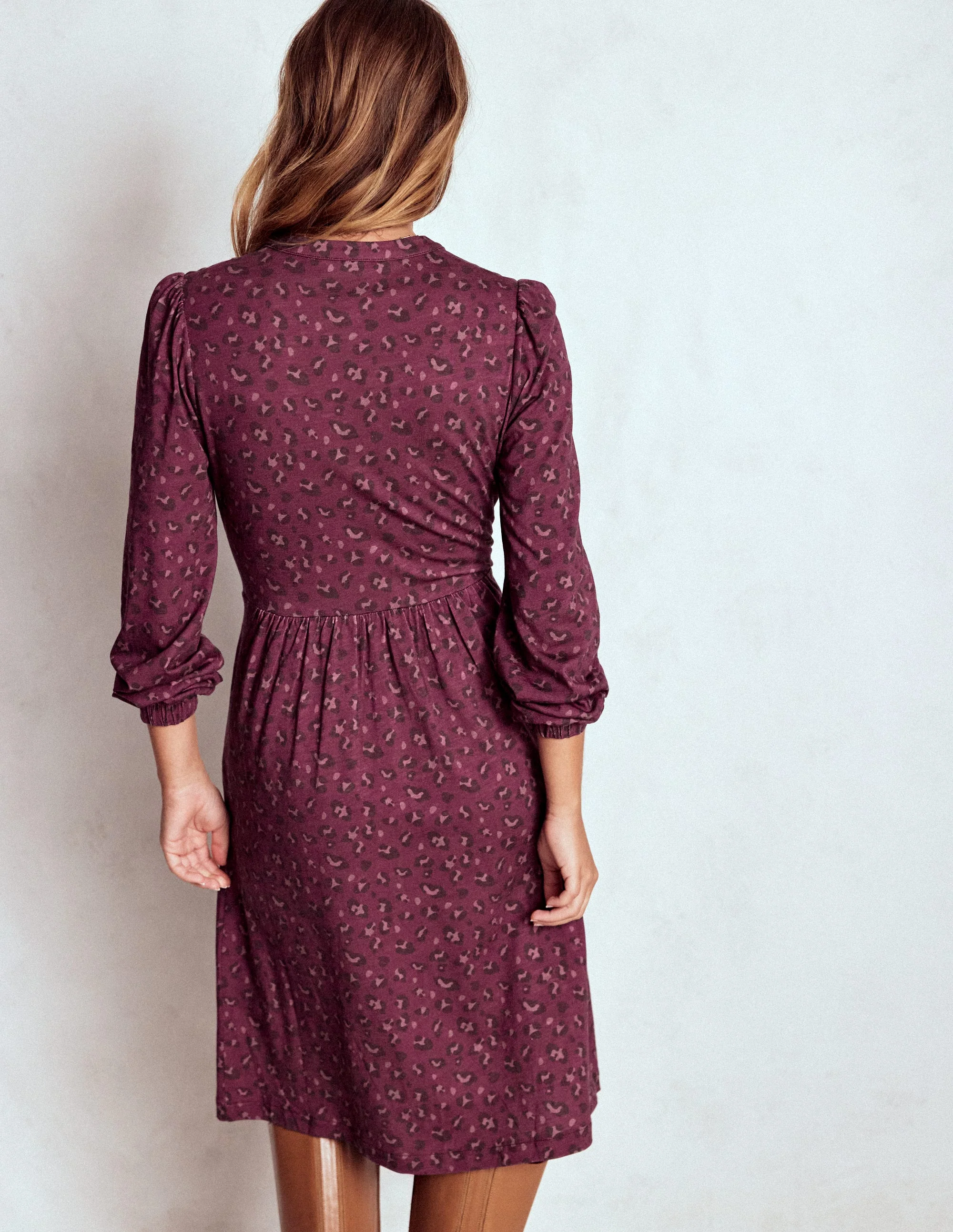 Naomi Relaxed Jersey Dress-Prune, Leopard Spots - Image 3