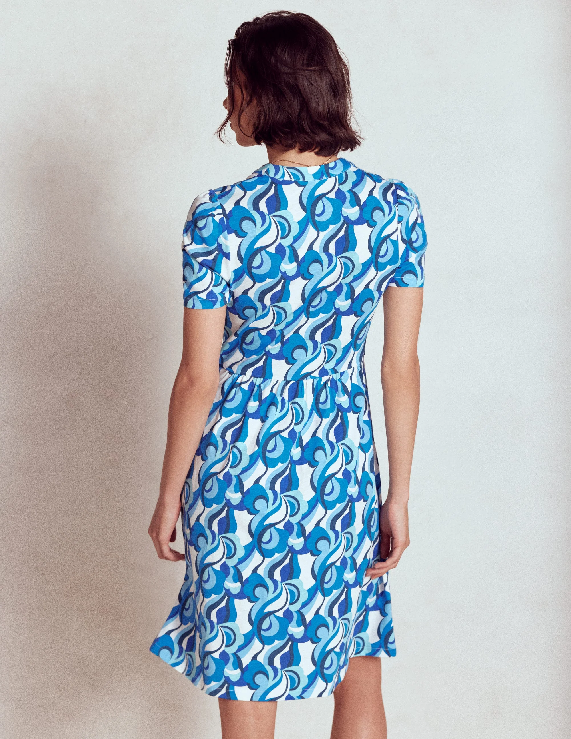 Naomi Short Jersey Dress-Blue, Abstract Swirl - Image 3