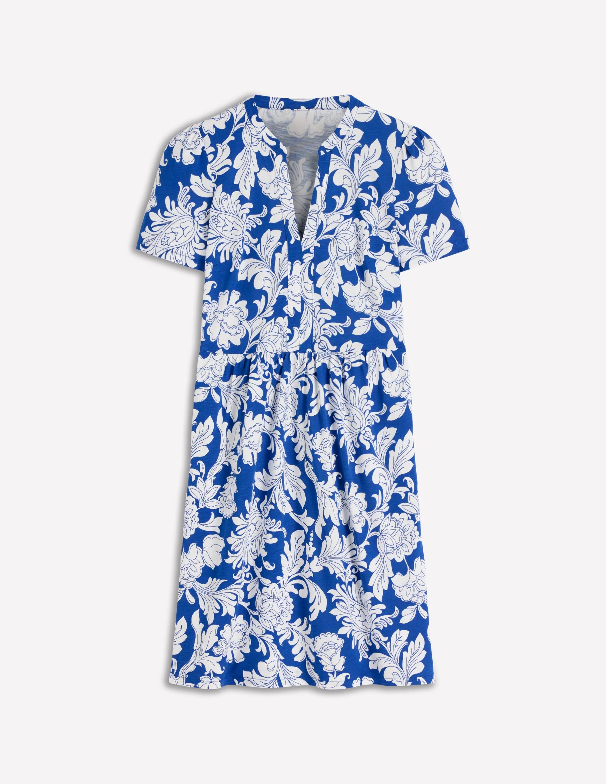 Naomi Short Jersey Dress-Blue, Botanical Flourish Mono - Image 5