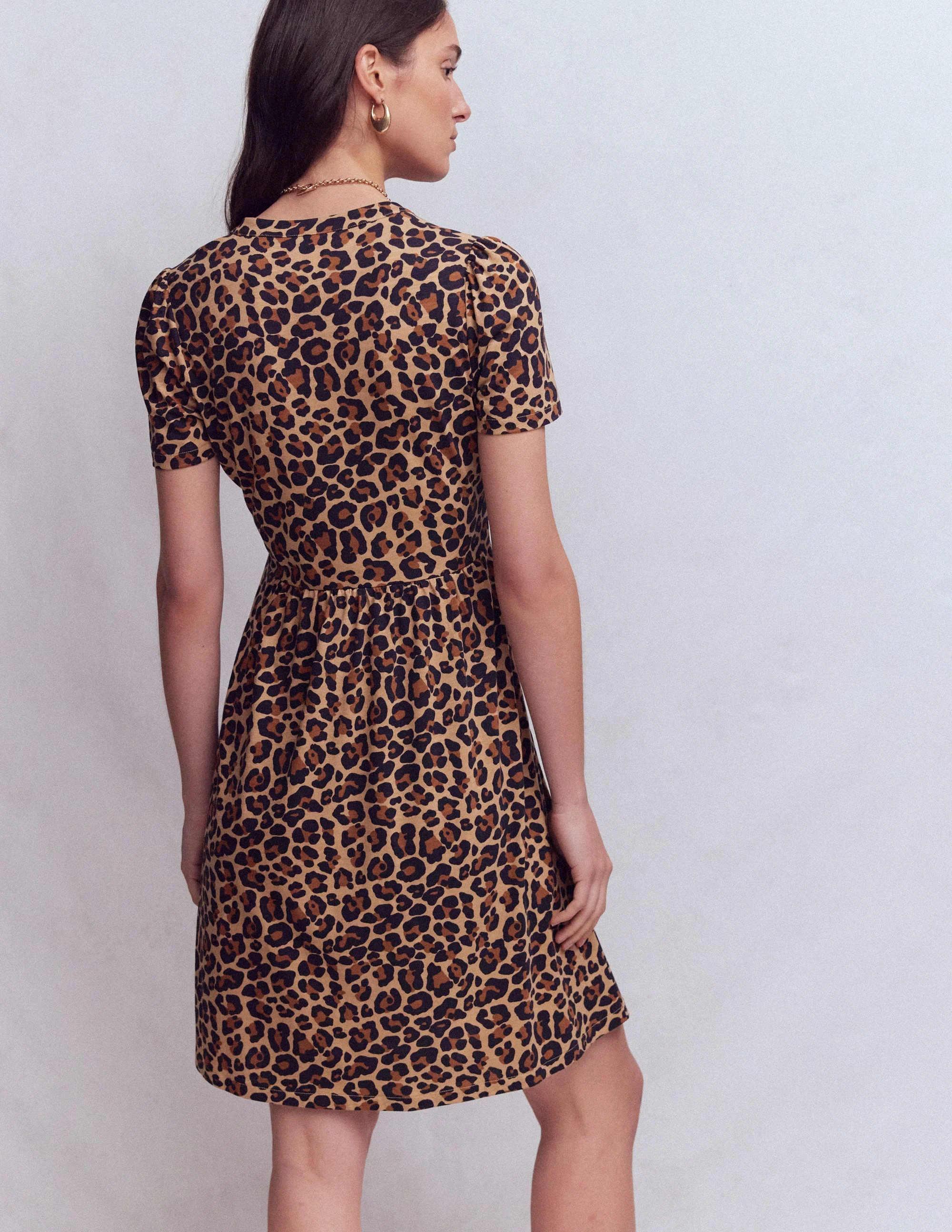 Naomi Short Jersey Dress-Camel, Cheetah Pop - Image 3