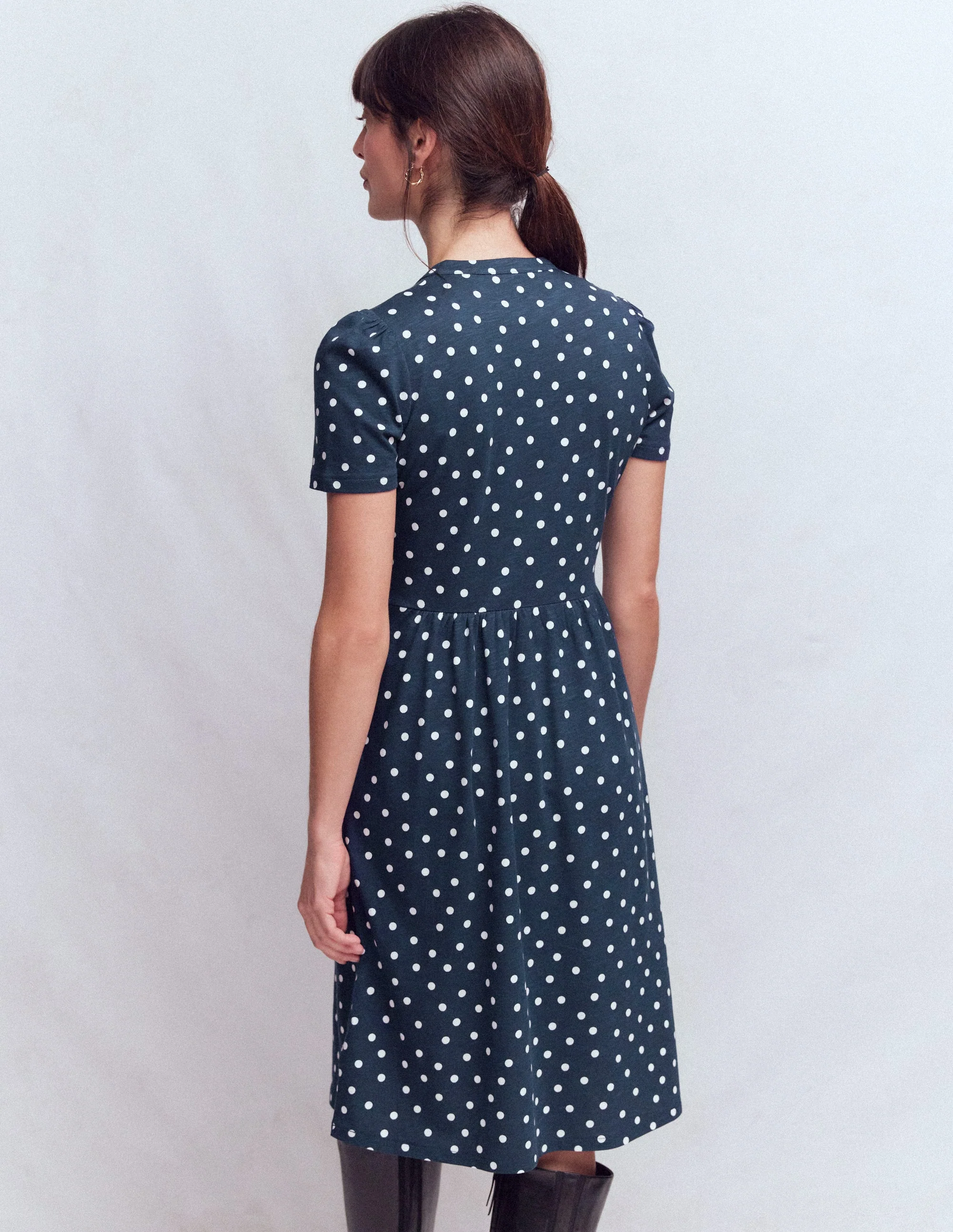 Naomi Short Jersey Dress-French Navy, Painted Dot - Image 3