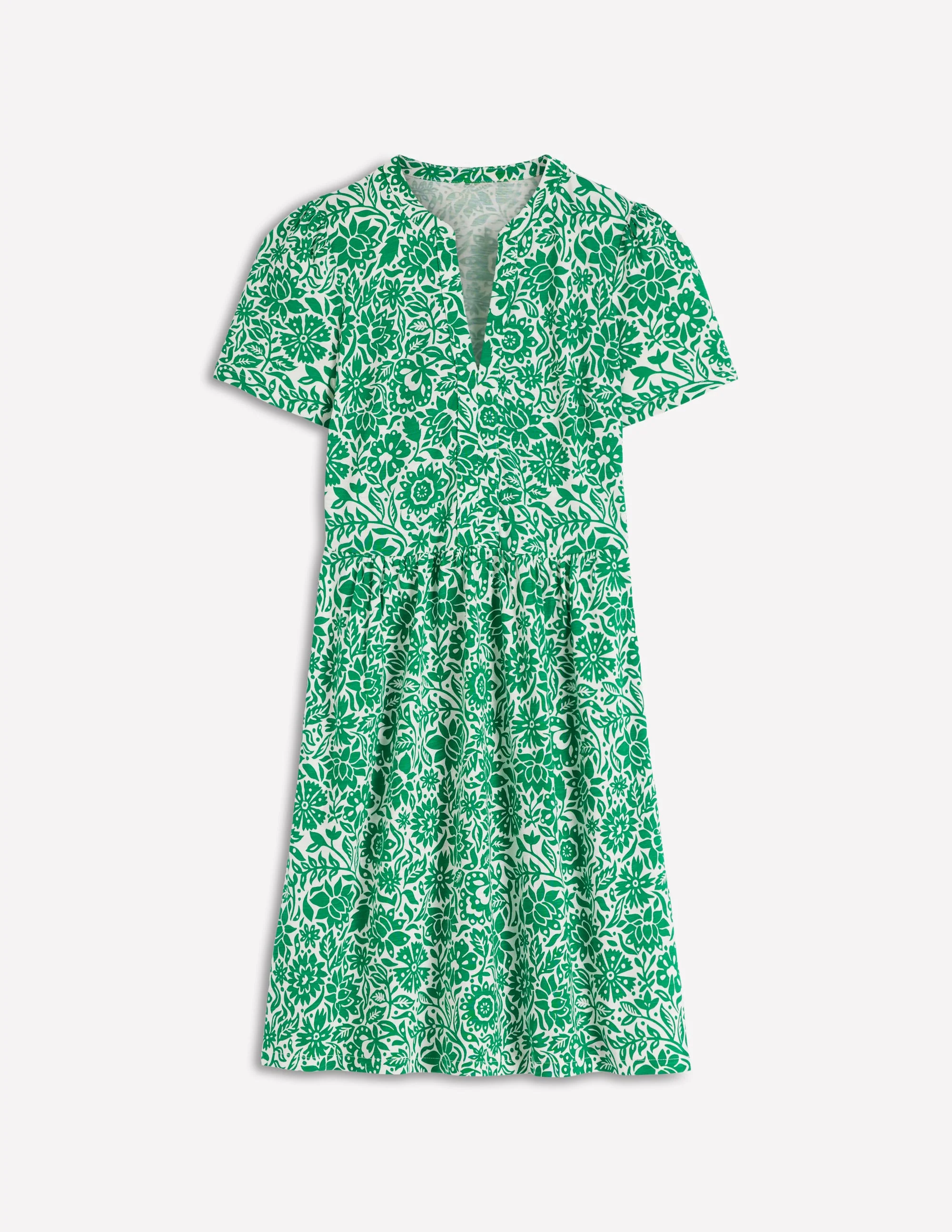 Naomi Short Jersey Dress-Fresh Green, Meadow Scatter - Image 6