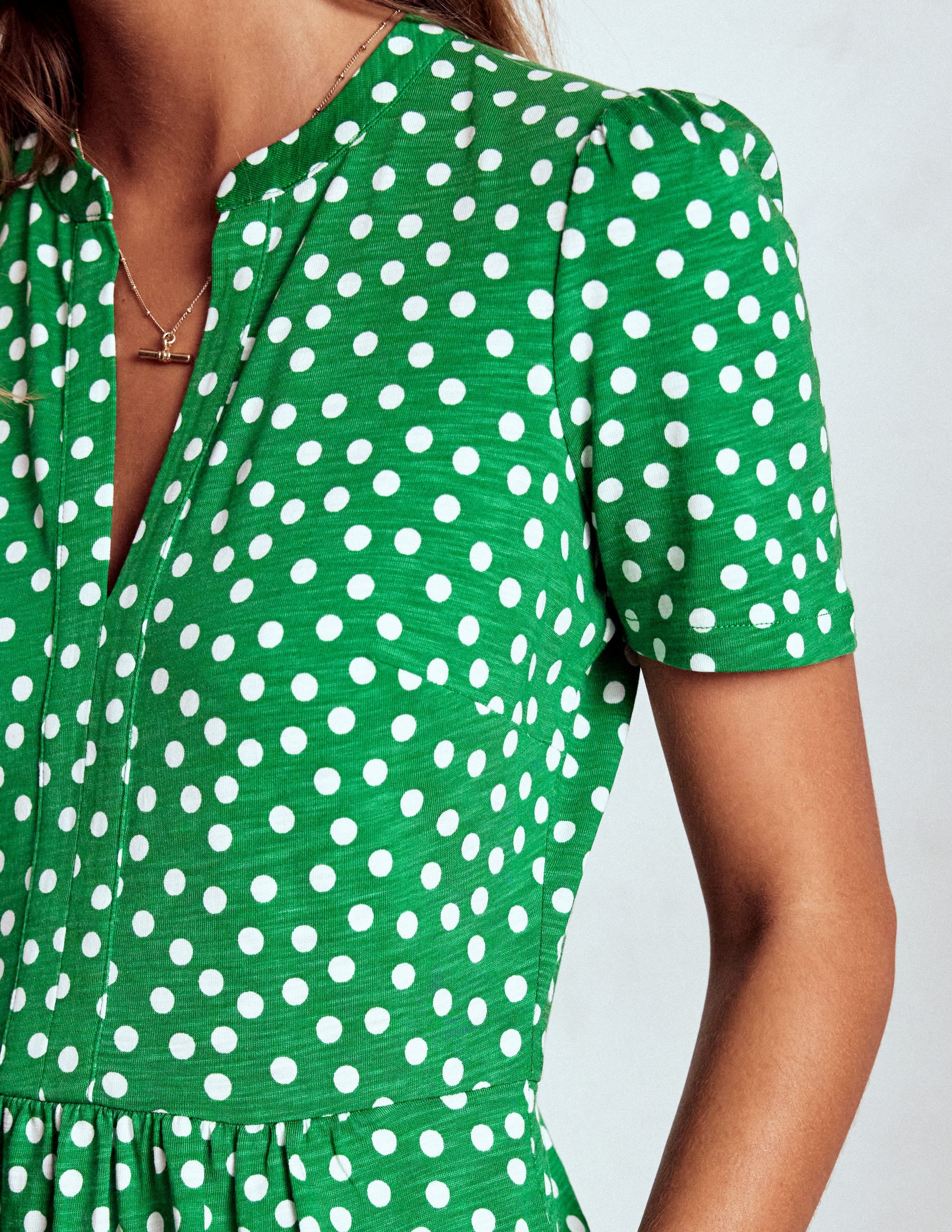 Naomi Short Jersey Dress-Highland Green, Painted Dot - Image 2
