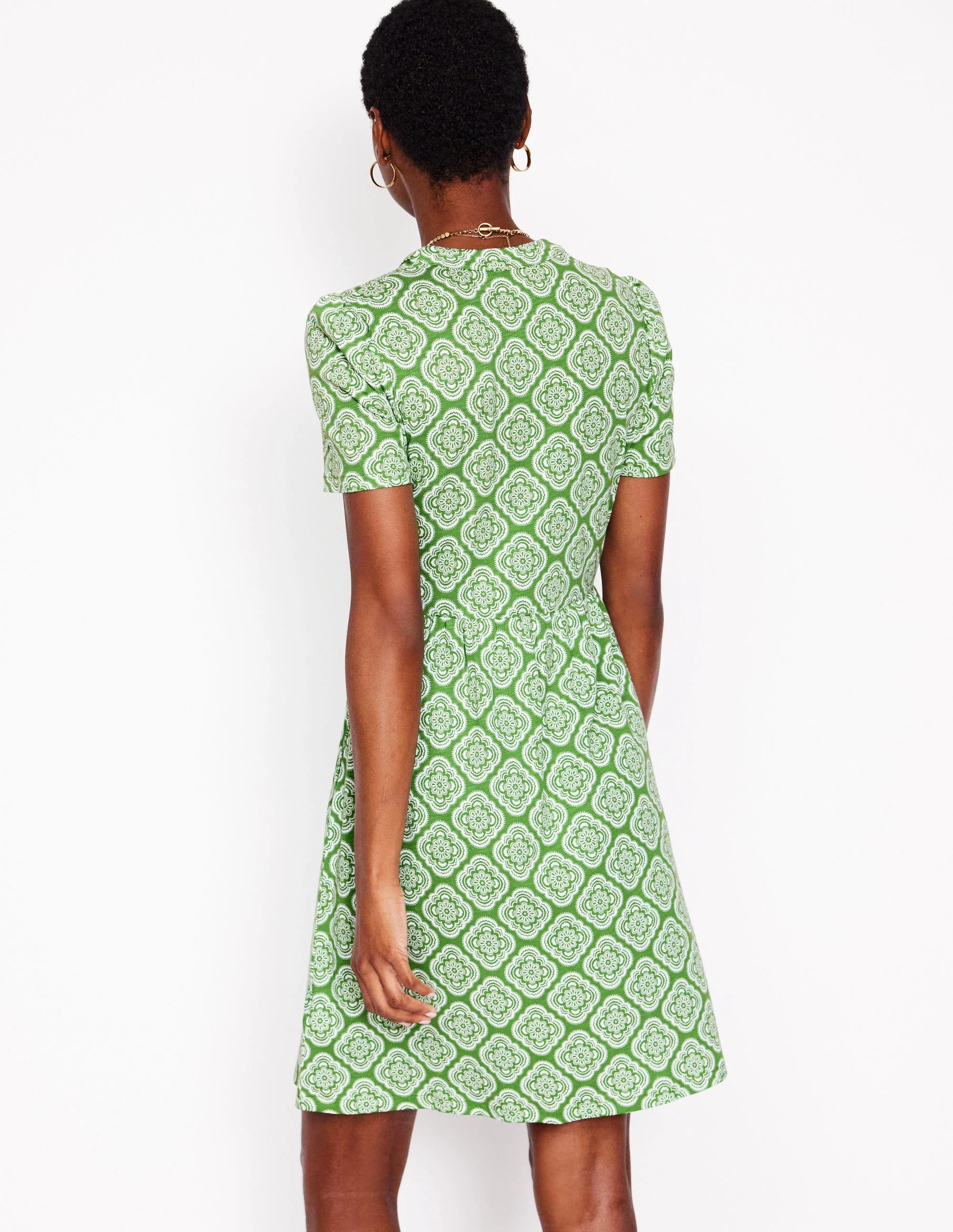 Naomi Short Jersey Dress-Paradise Green, Botanic Blush - Image 3