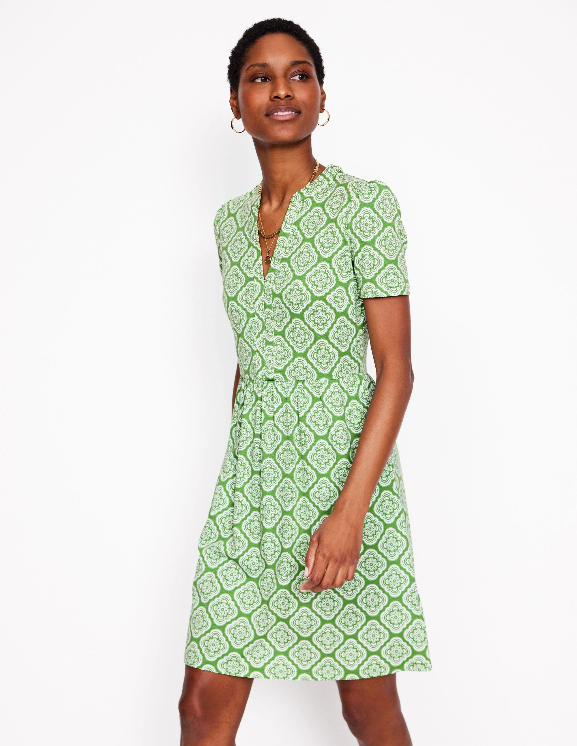 Naomi Short Jersey Dress-Paradise Green, Botanic Blush - Image 4