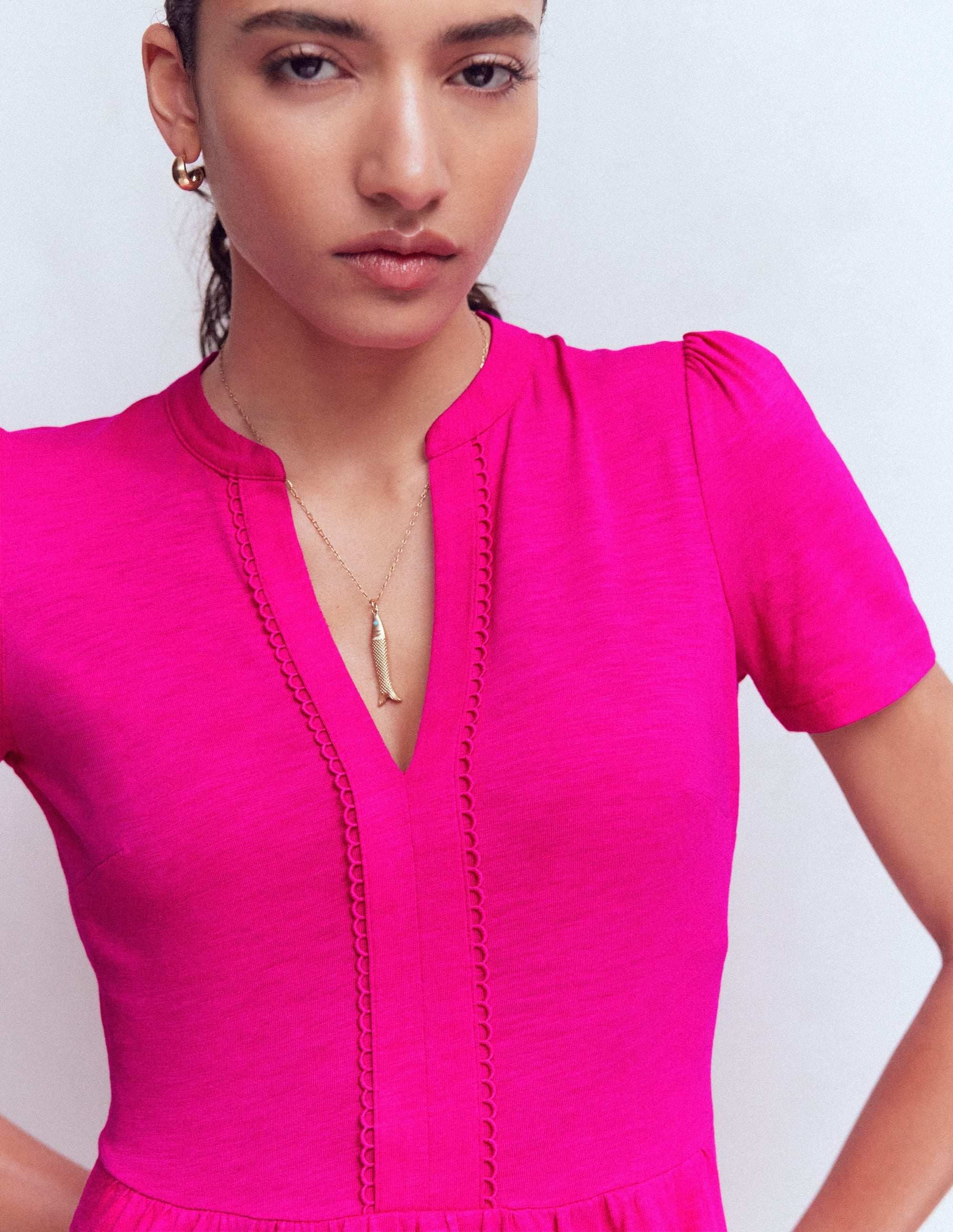 Naomi Short Jersey Dress-Pink Peony - Image 2