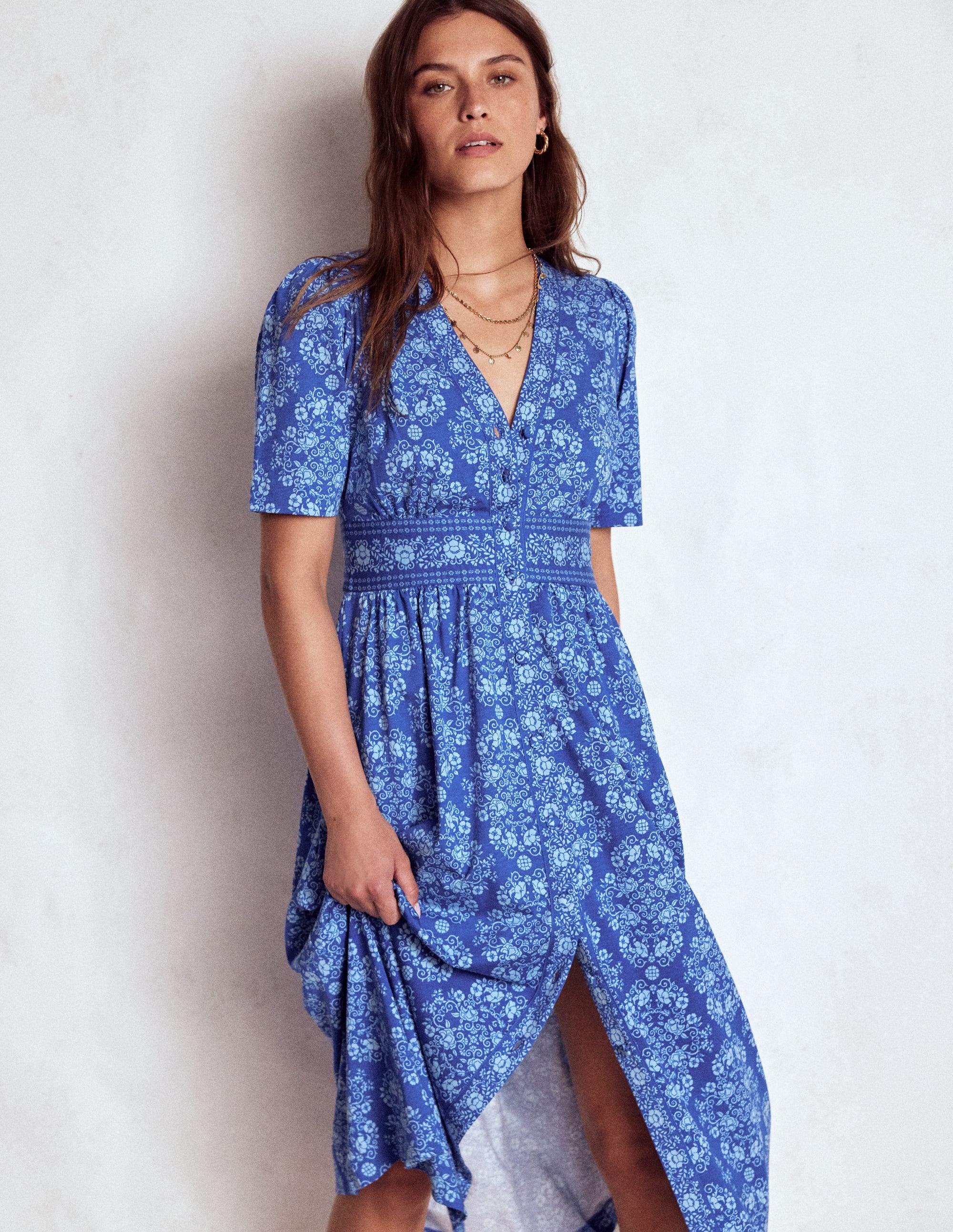 Natalia Jersey Tea Dress-Bright Blue, Ornamental - Image 3