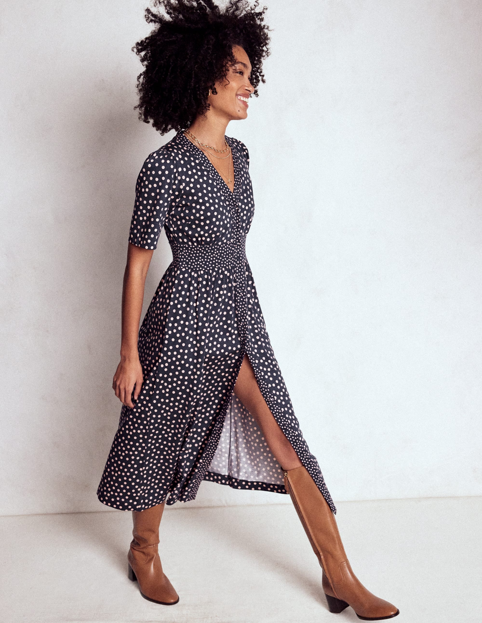 Natalia Jersey Tea Dress-French Navy, Ballet Slipper - Image 4