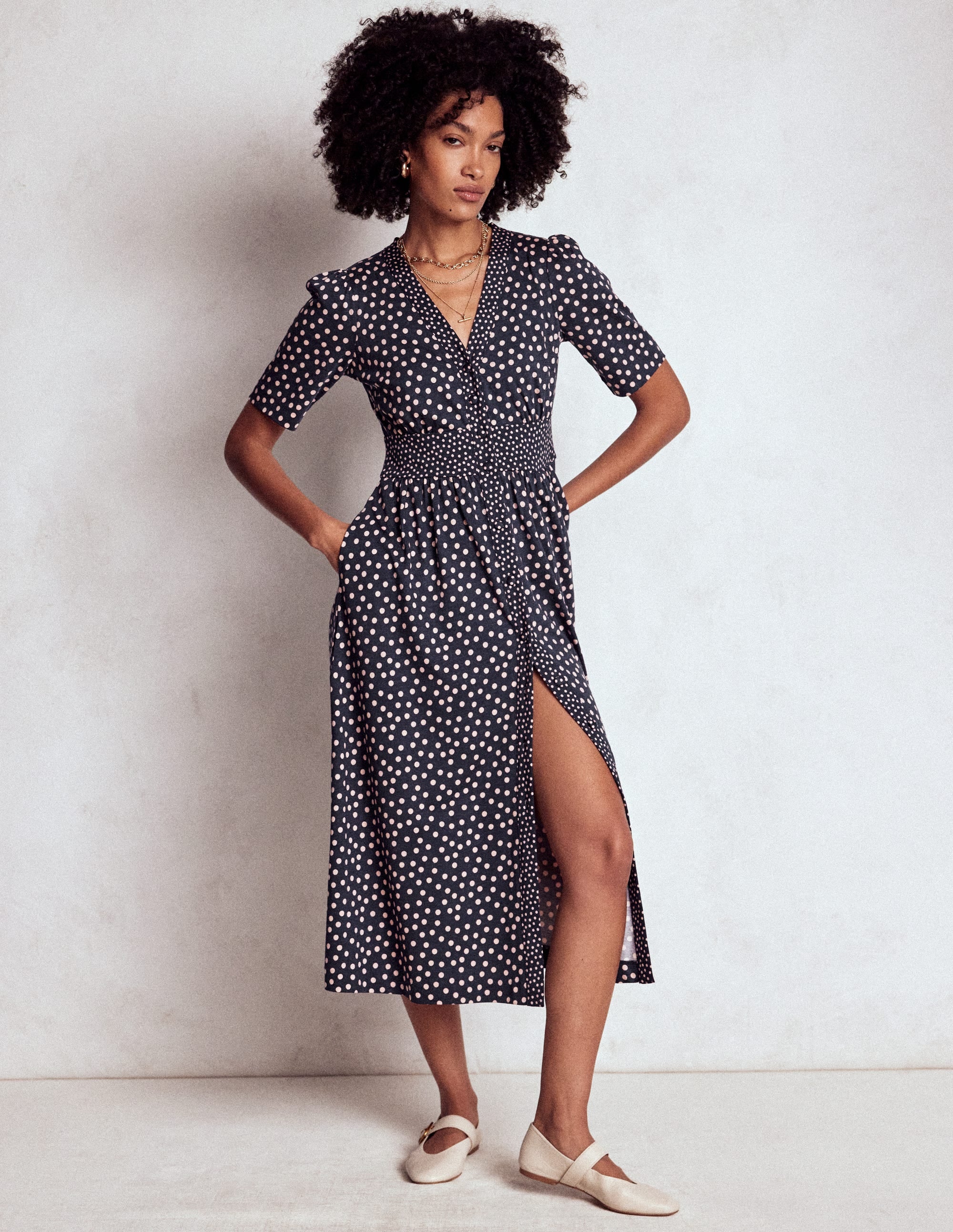 Natalia Jersey Tea Dress-French Navy, Ballet Slipper - Image 5