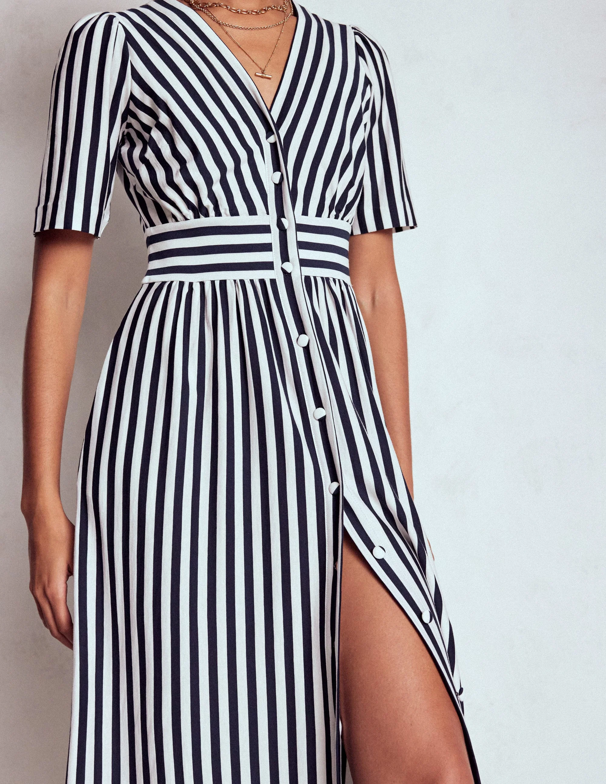Natalia Jersey Tea Dress-French Navy, Ivory Stripe - Image 2