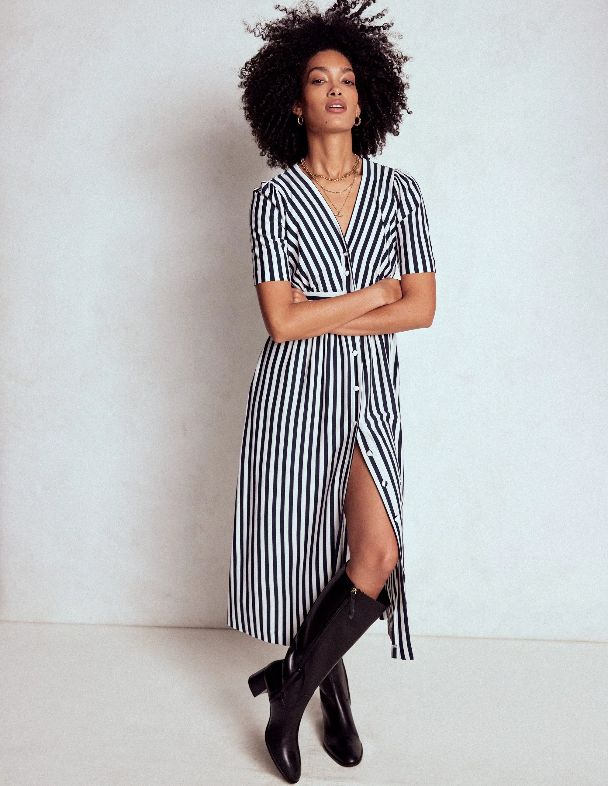 Natalia Jersey Tea Dress-French Navy, Ivory Stripe - Image 4