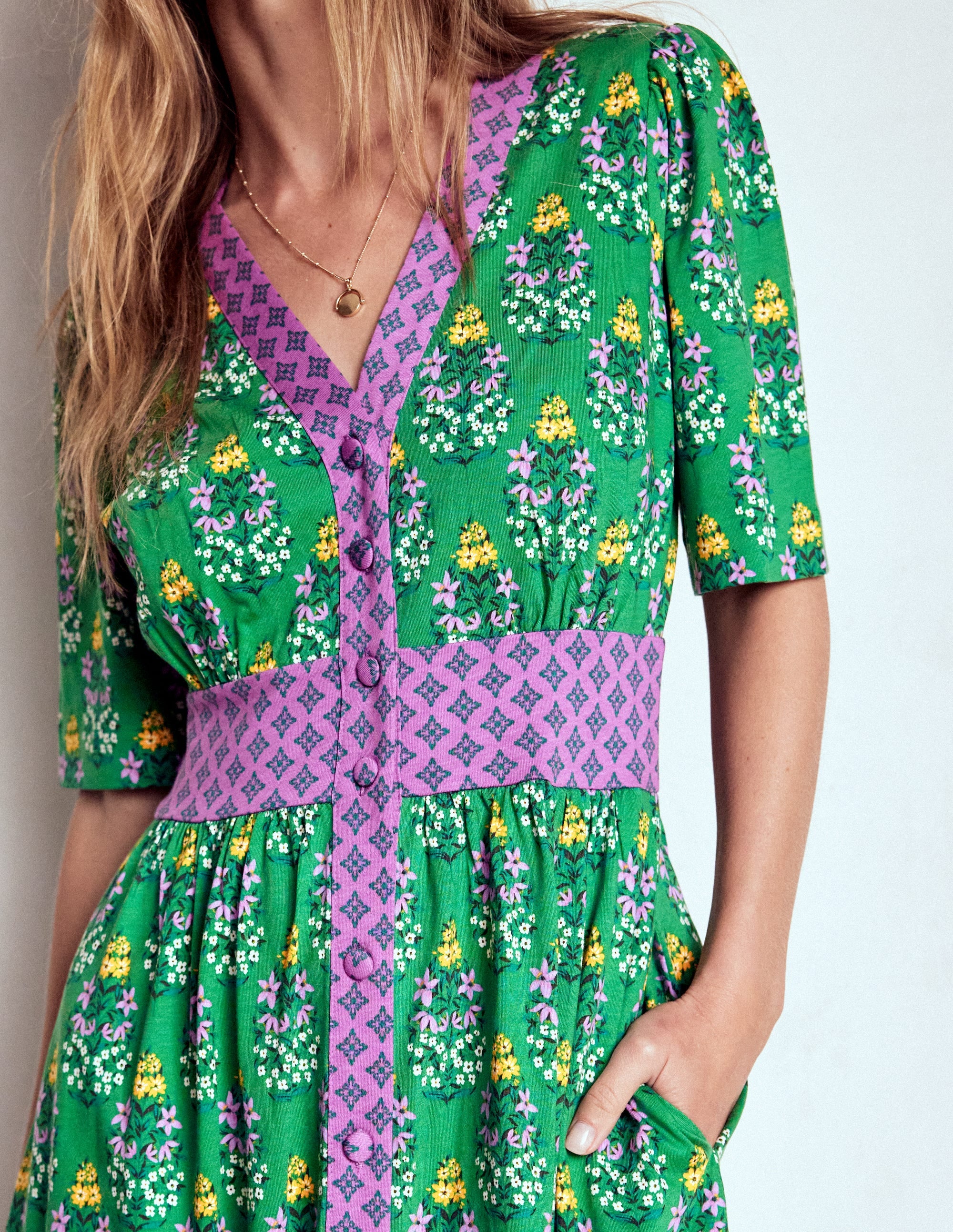 Natalia Jersey Tea Dress-Rich Emerald, Wildflower - Image 2