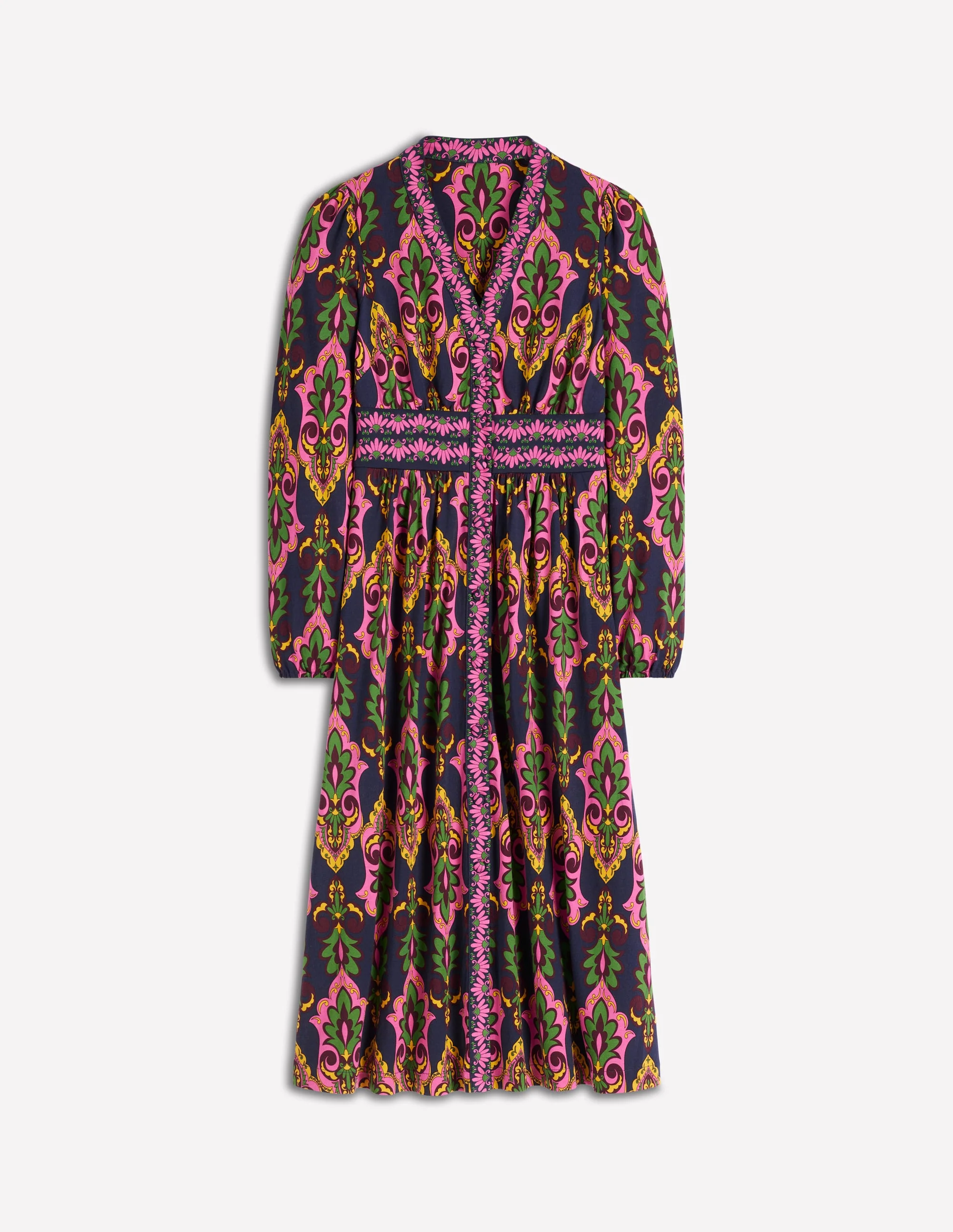 Natalia Long Sleeve Tea Dress-French Navy, Ornate Charm - Image 6