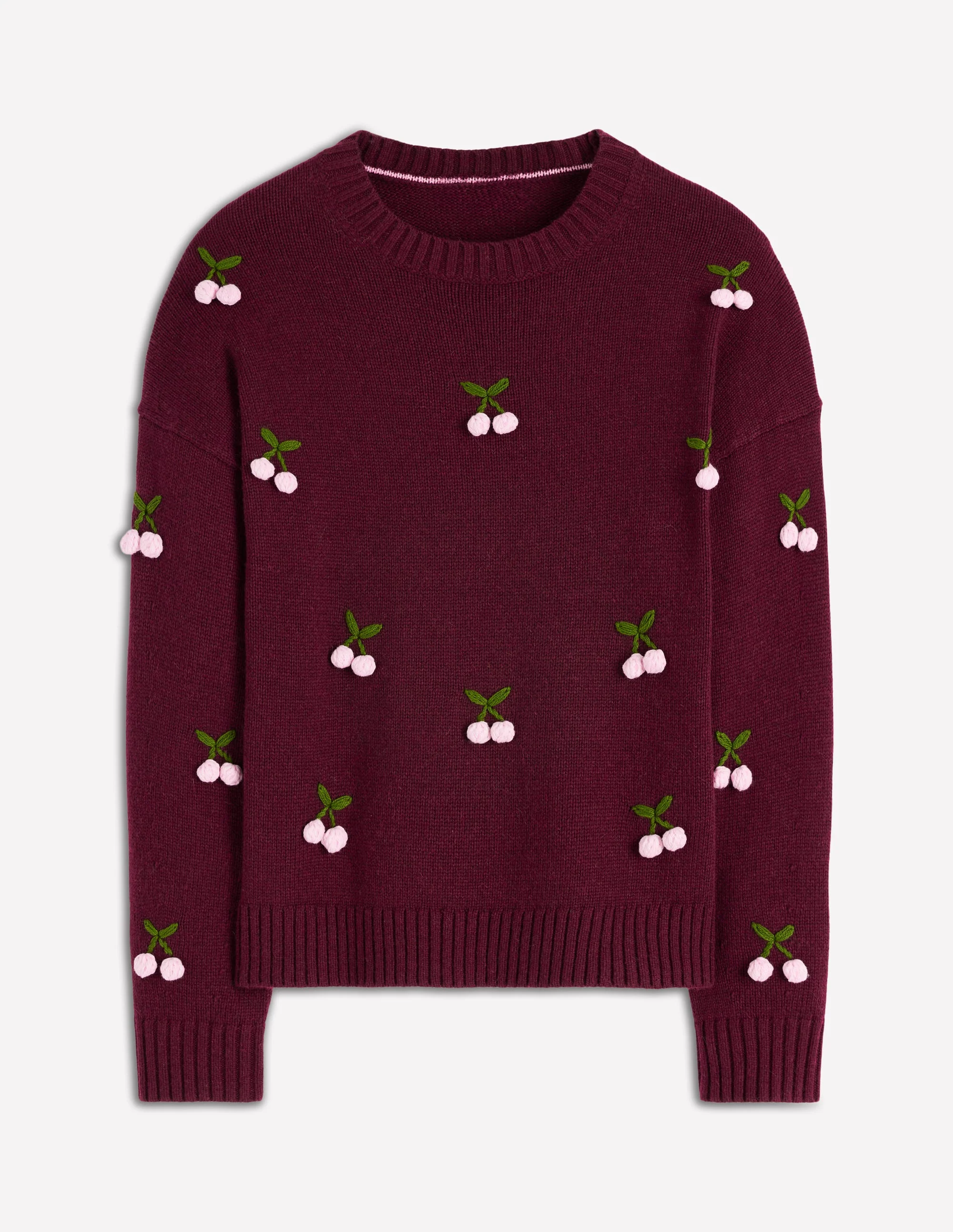Natalie Embroidered Jumper-Chestnut Melange, Cherry - Image 5