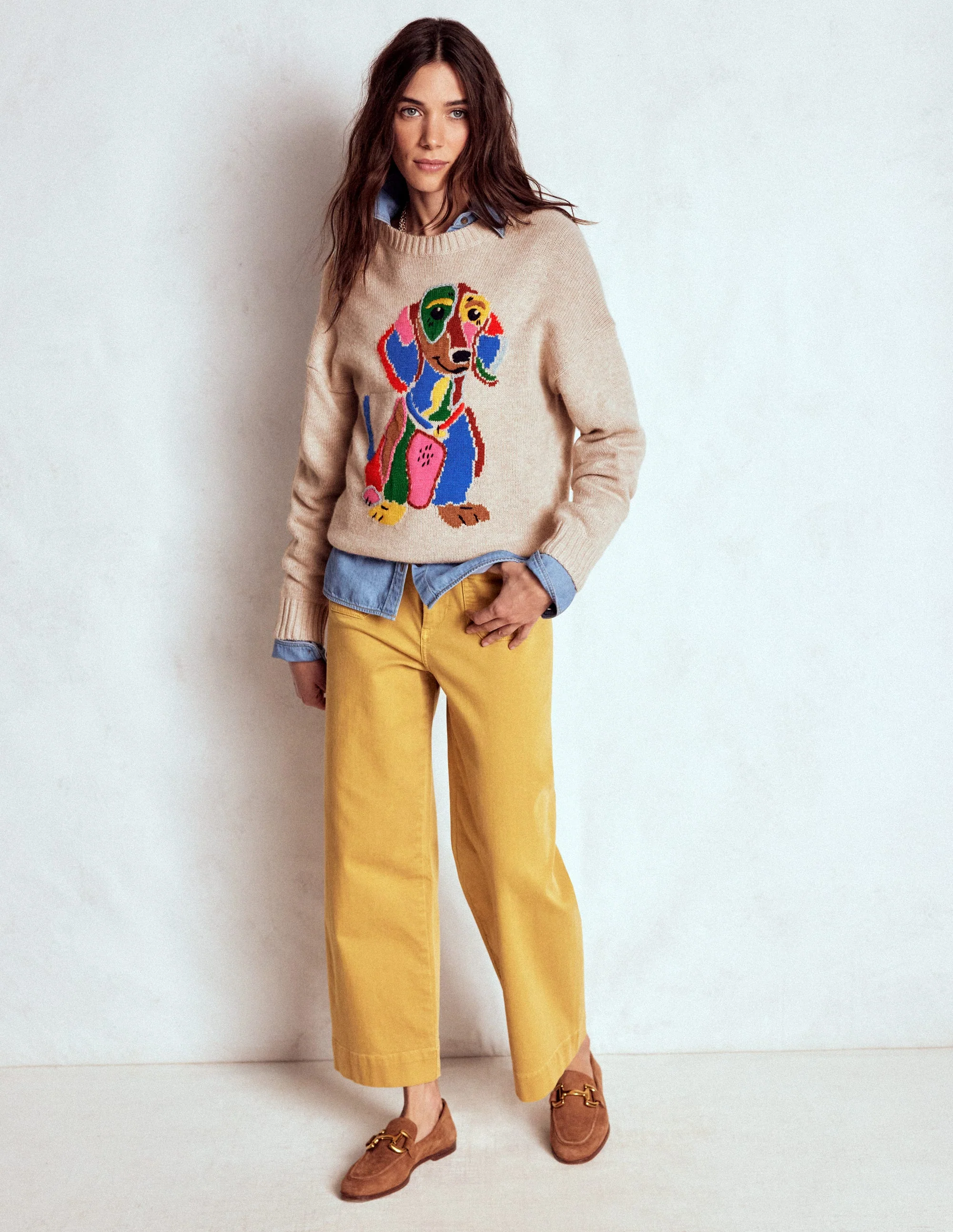 Natalie Embroidered Jumper-Oatmeal Melange, Daschund - Image 4