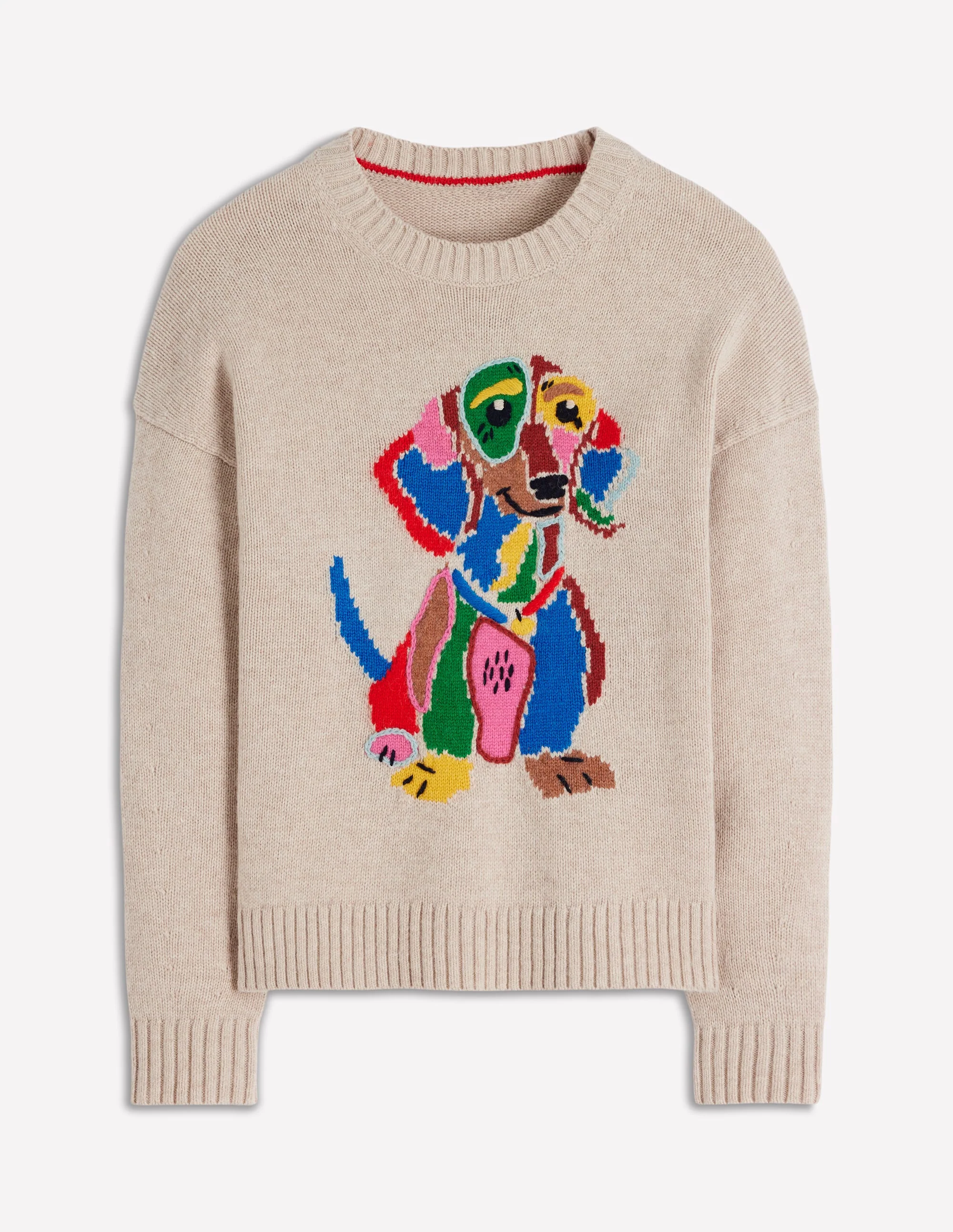 Natalie Embroidered Jumper-Oatmeal Melange, Daschund - Image 5